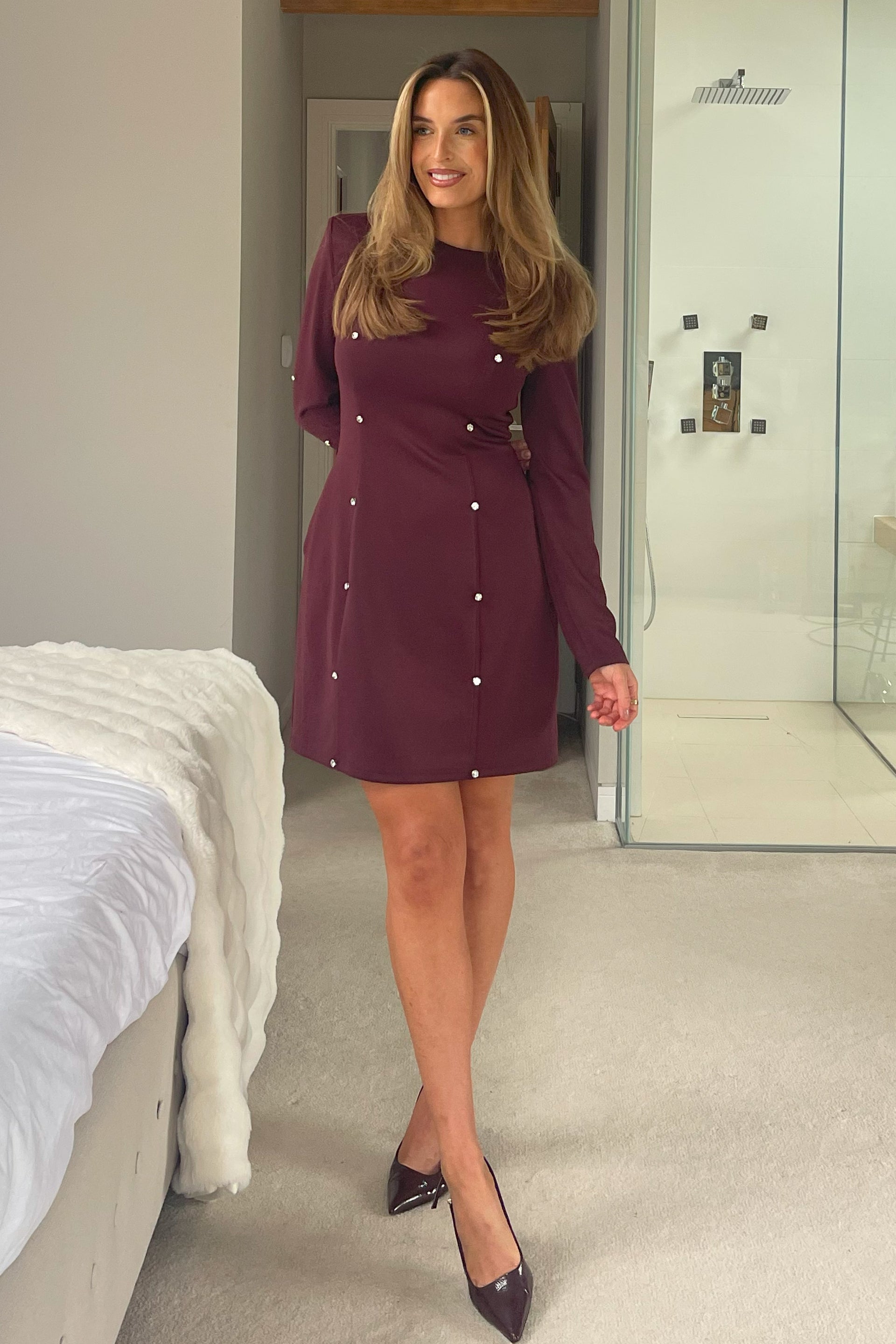 Morrigan Studded Long Sleeve Mini Dress Plum