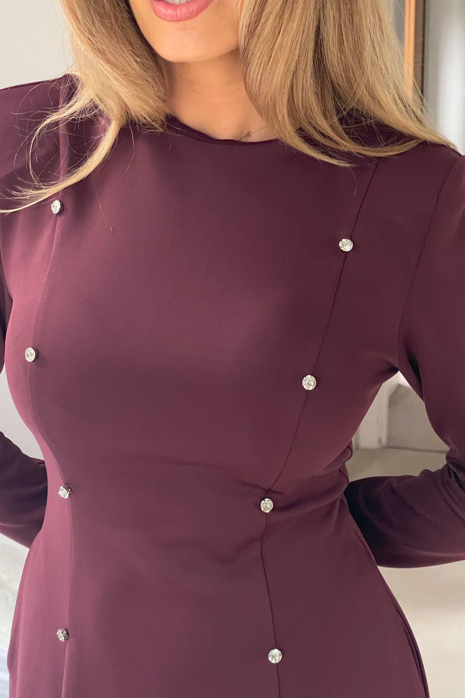 Morrigan Studded Long Sleeve Mini Dress Plum