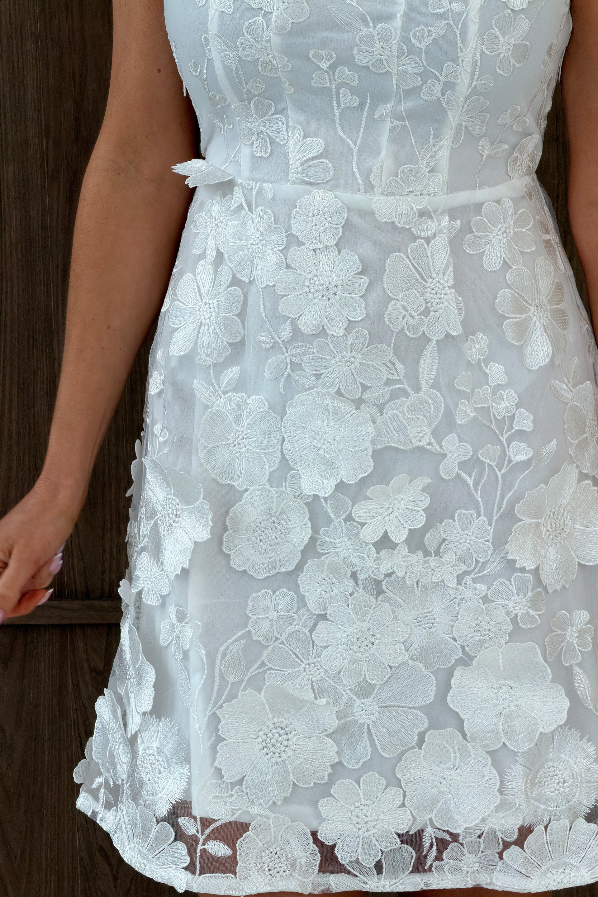 Celeste 3D Floral Square Neck Mini Dress Ivory