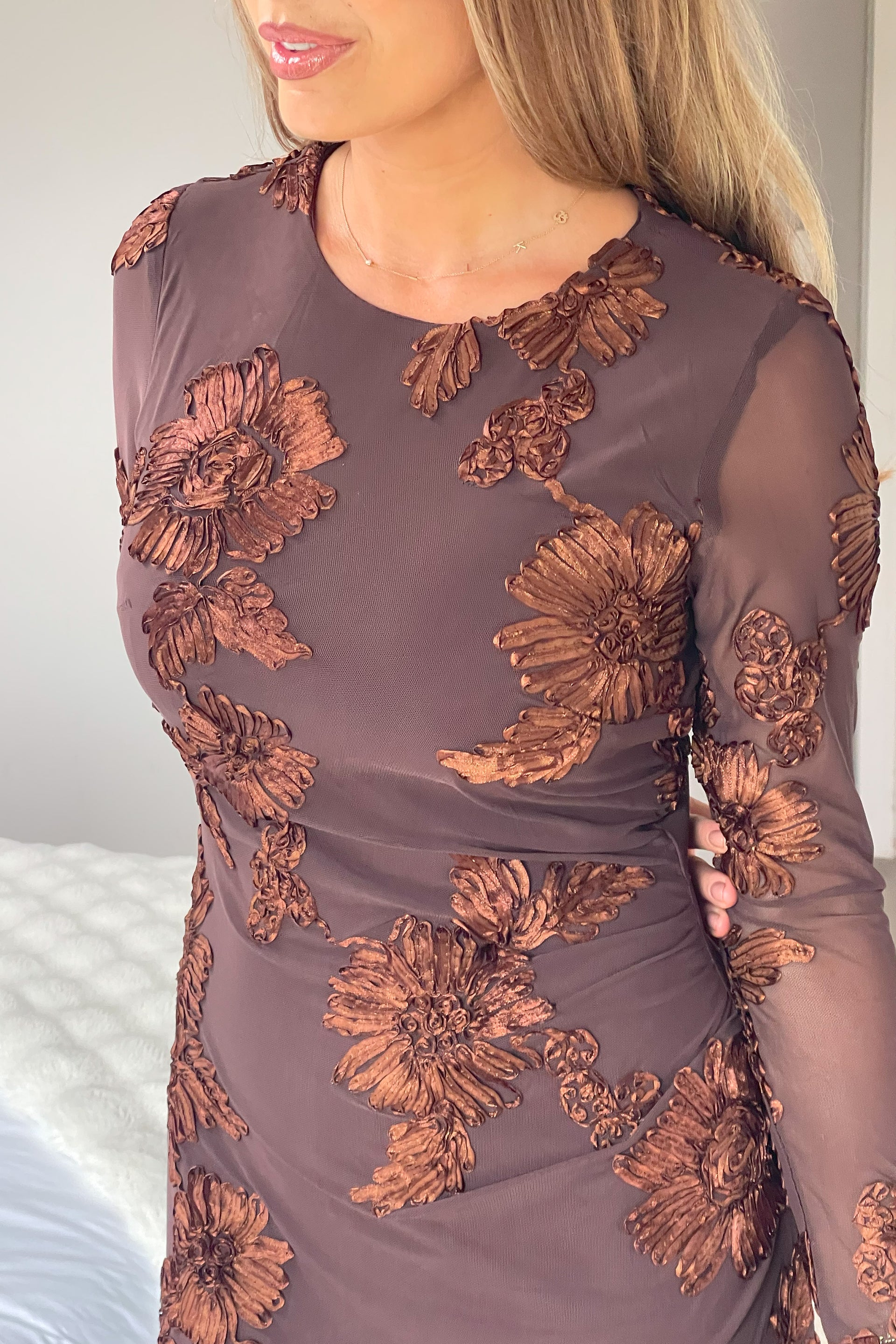 Elodie Floral Embroidered Mesh Bodycon Midi Dress Brown Girl In Mind Elodie Floral Embroidered Mesh Bodycon Midi Dress Brown Girl In Mind