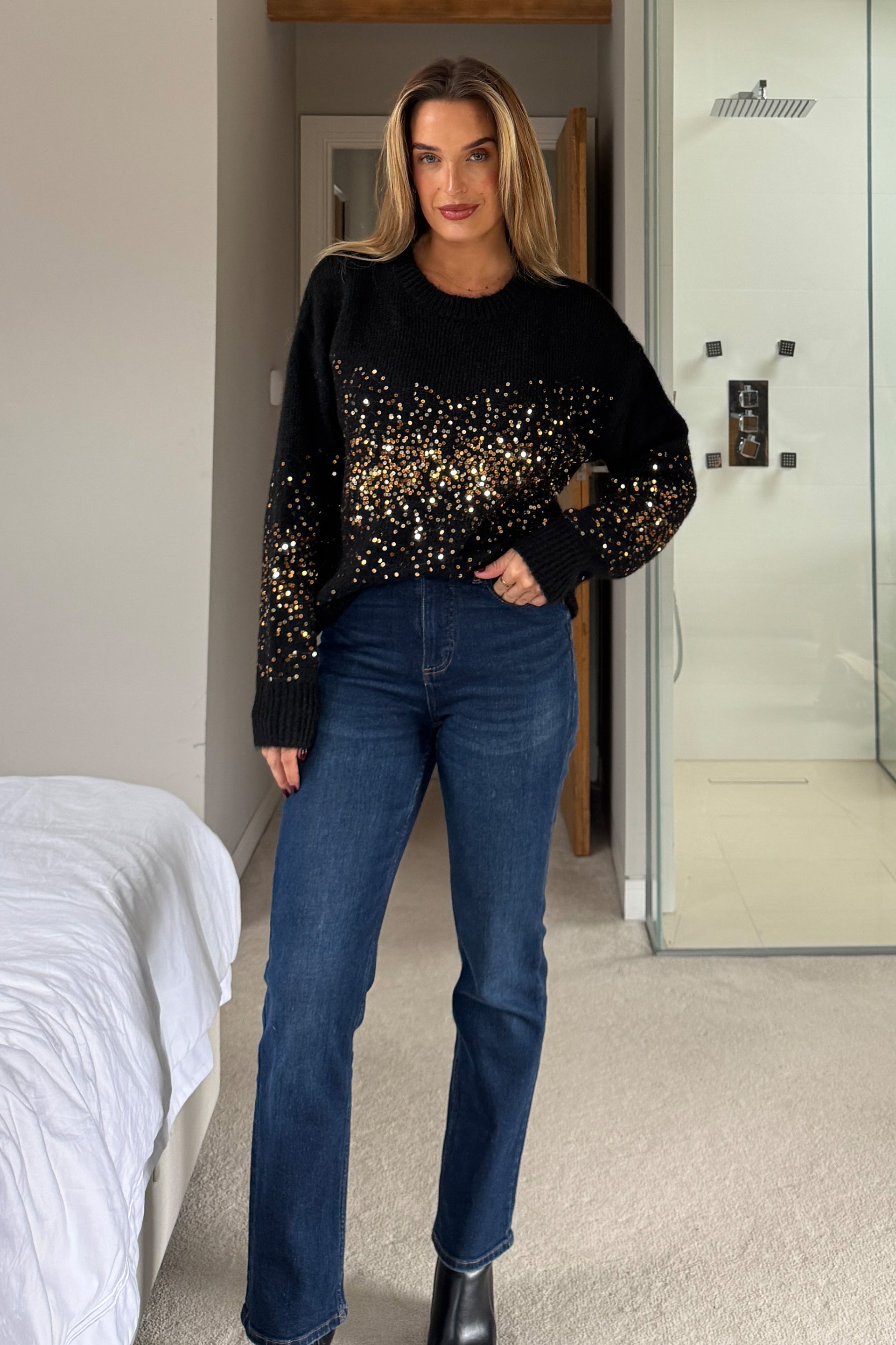 Hina Sequin Knit Jumper Black