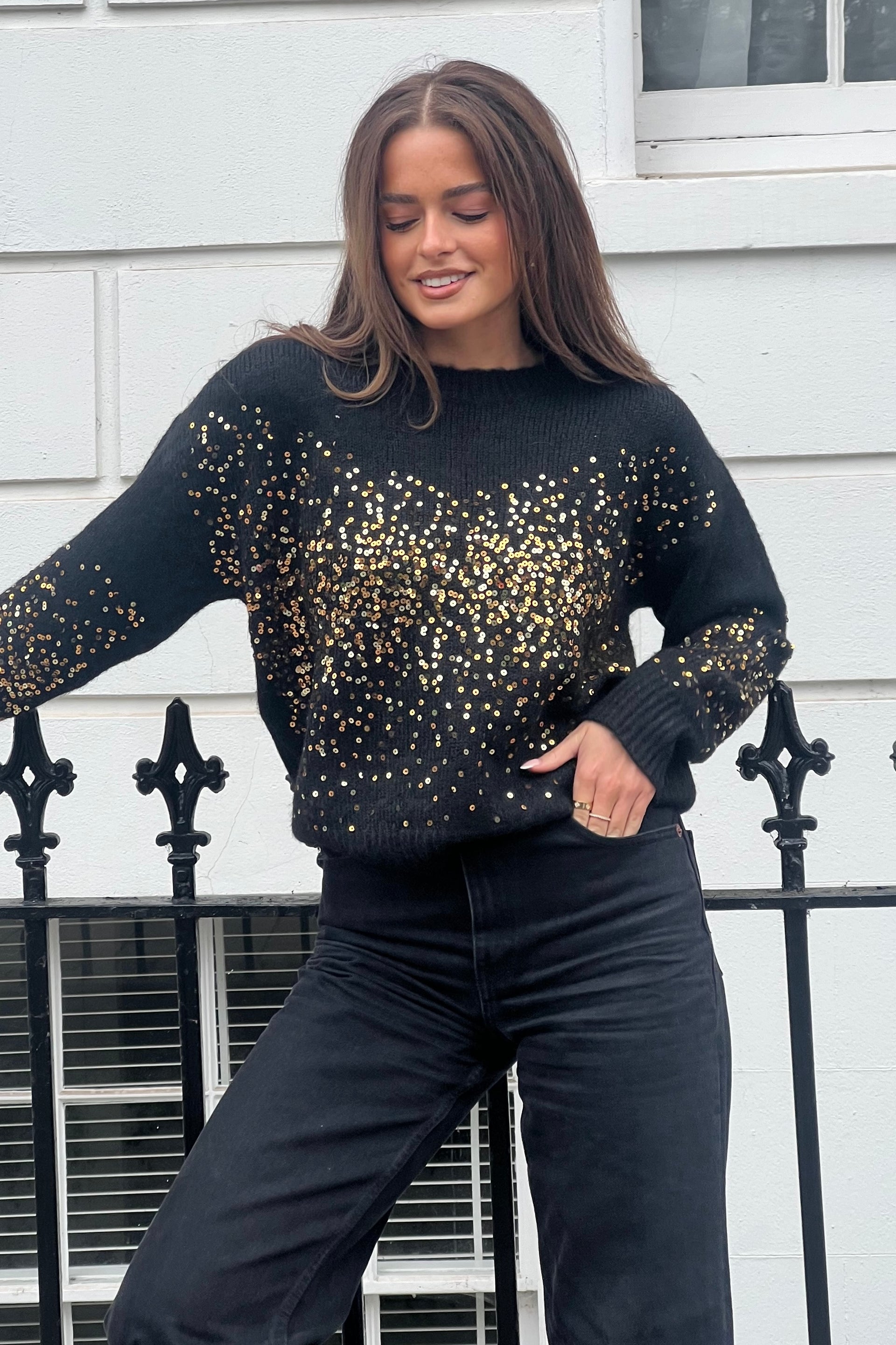 Hina Sequin Knit Jumper Black
