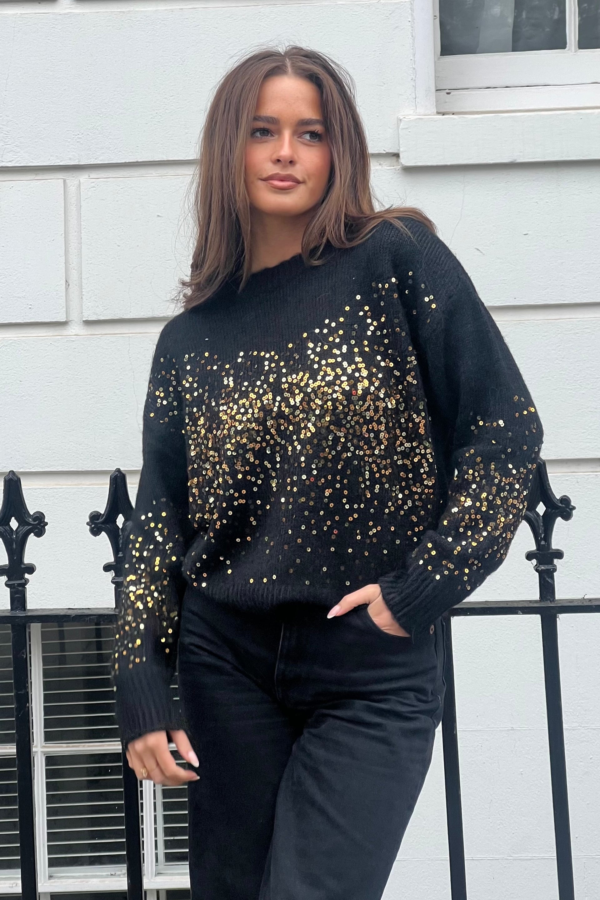 Hina Sequin Knit Jumper Black
