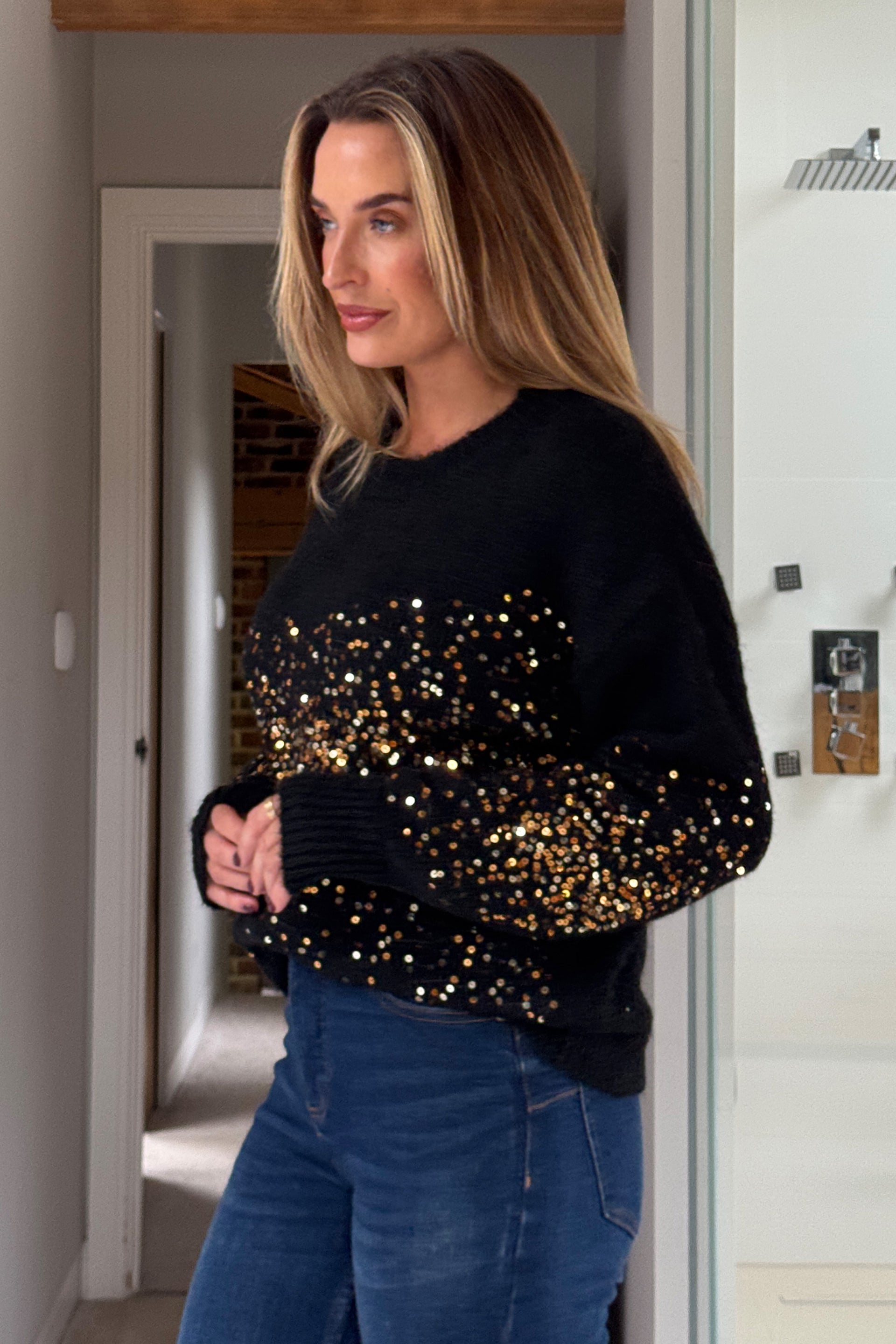 Hina Sequin Knit Jumper Black
