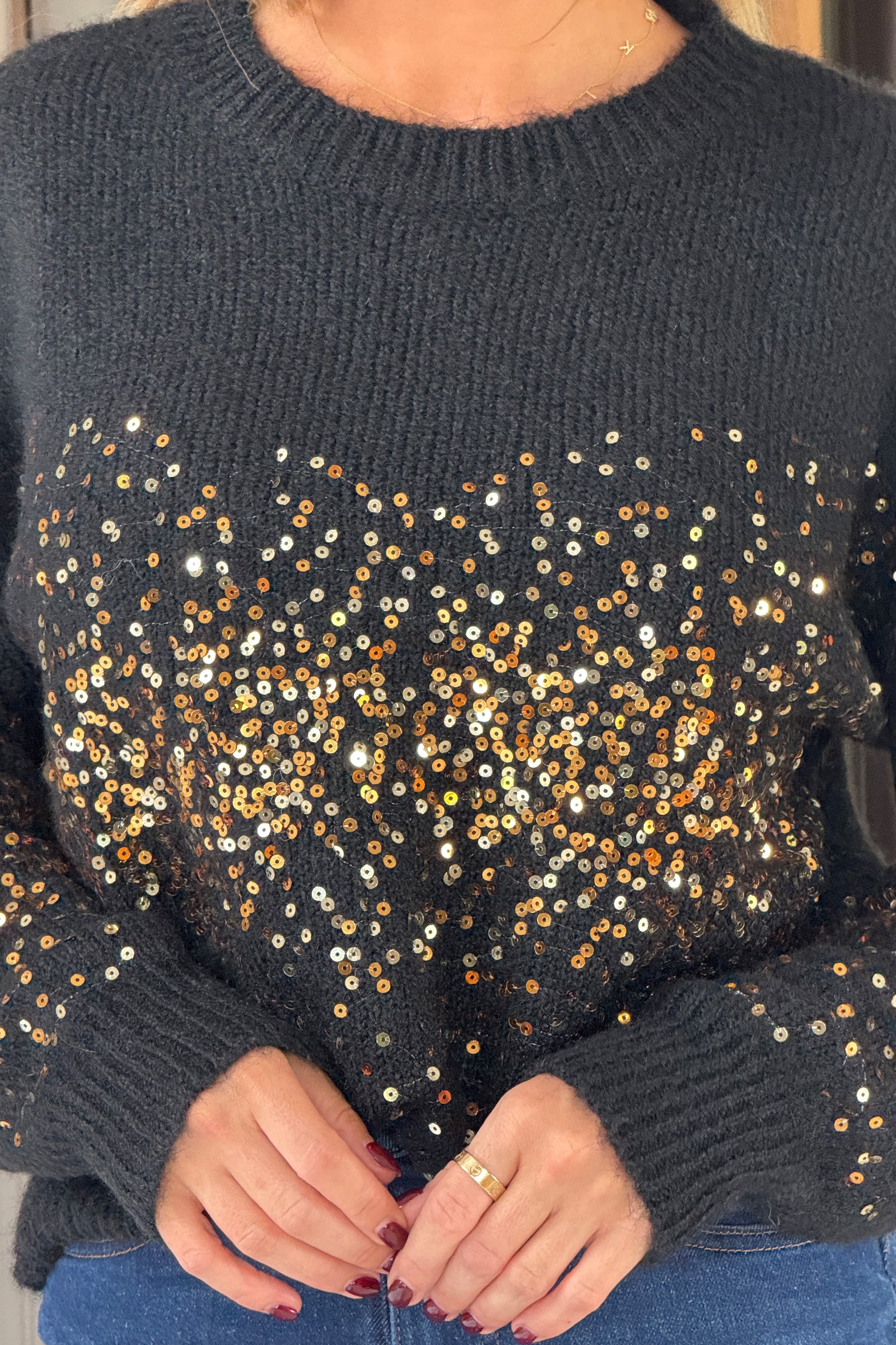 Hina Sequin Knit Jumper Black