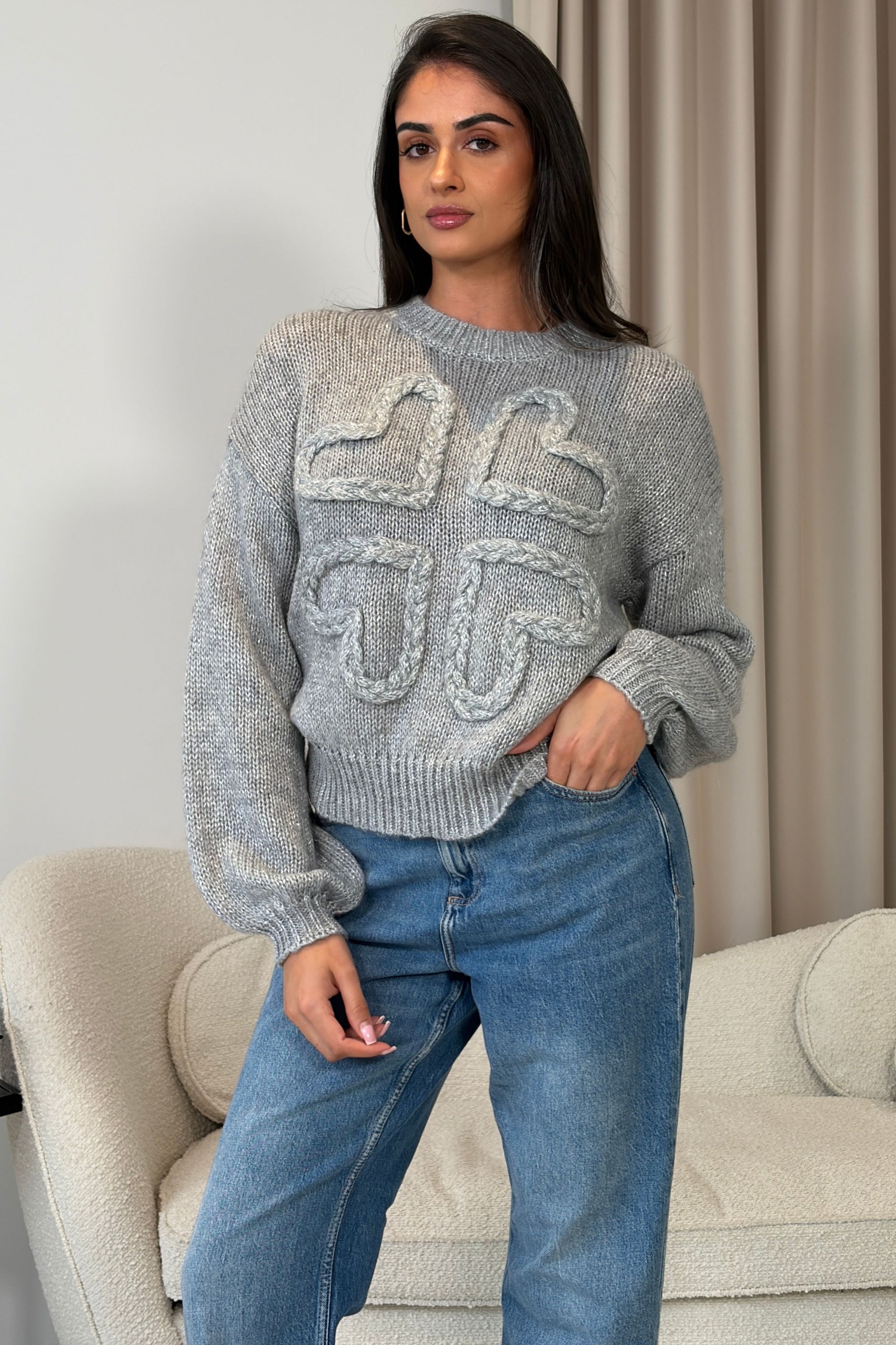 Lirael Heart Knit Jumper Grey