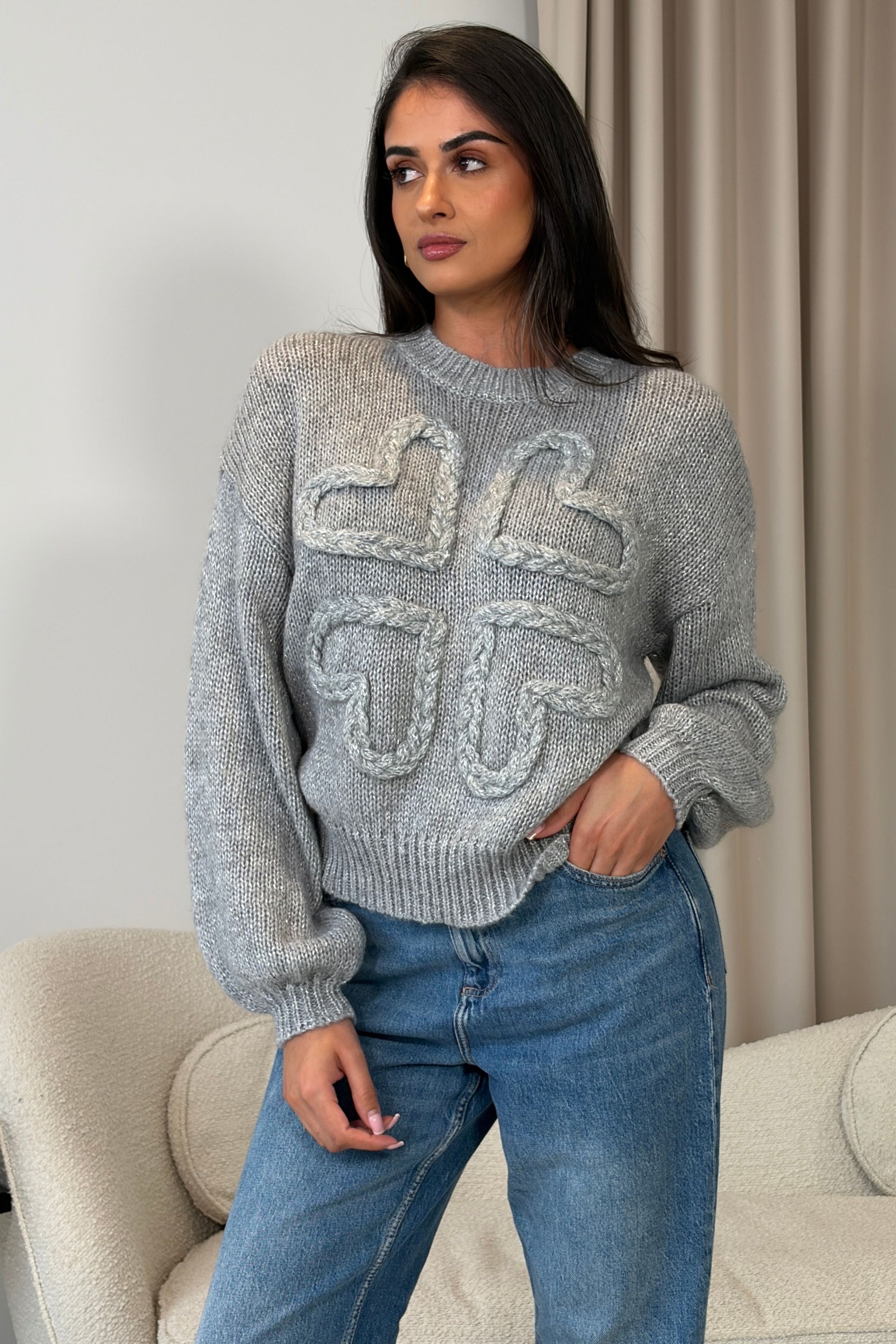 Lirael Heart Knit Jumper Grey