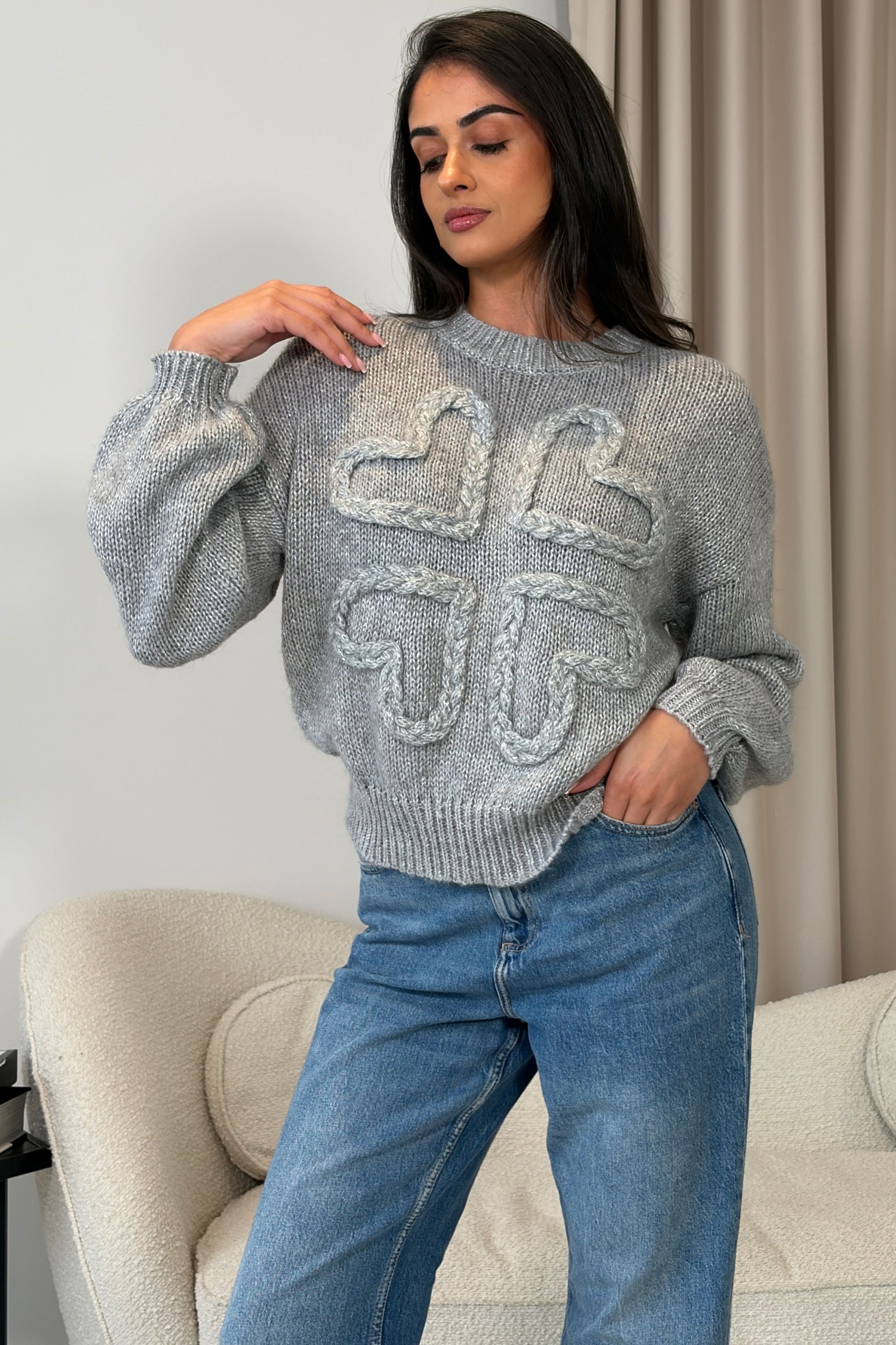 Lirael Heart Knit Jumper Grey