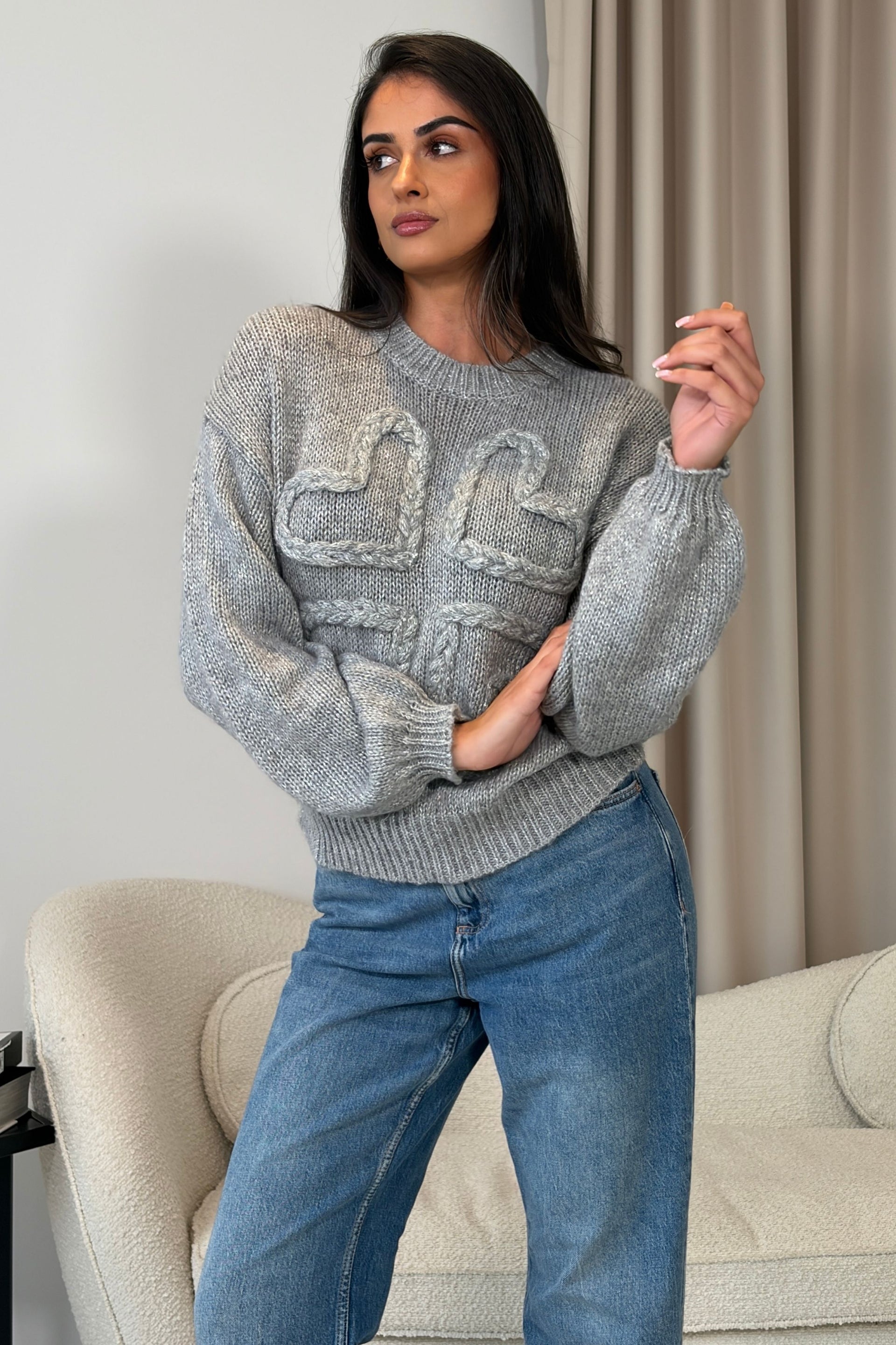 Lirael Heart Knit Jumper Grey