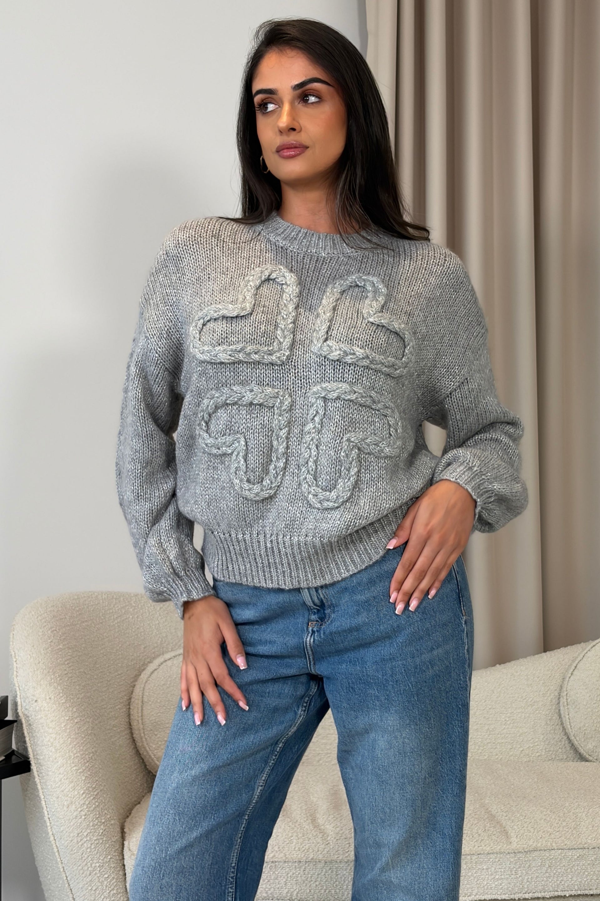 Lirael Heart Knit Jumper Grey