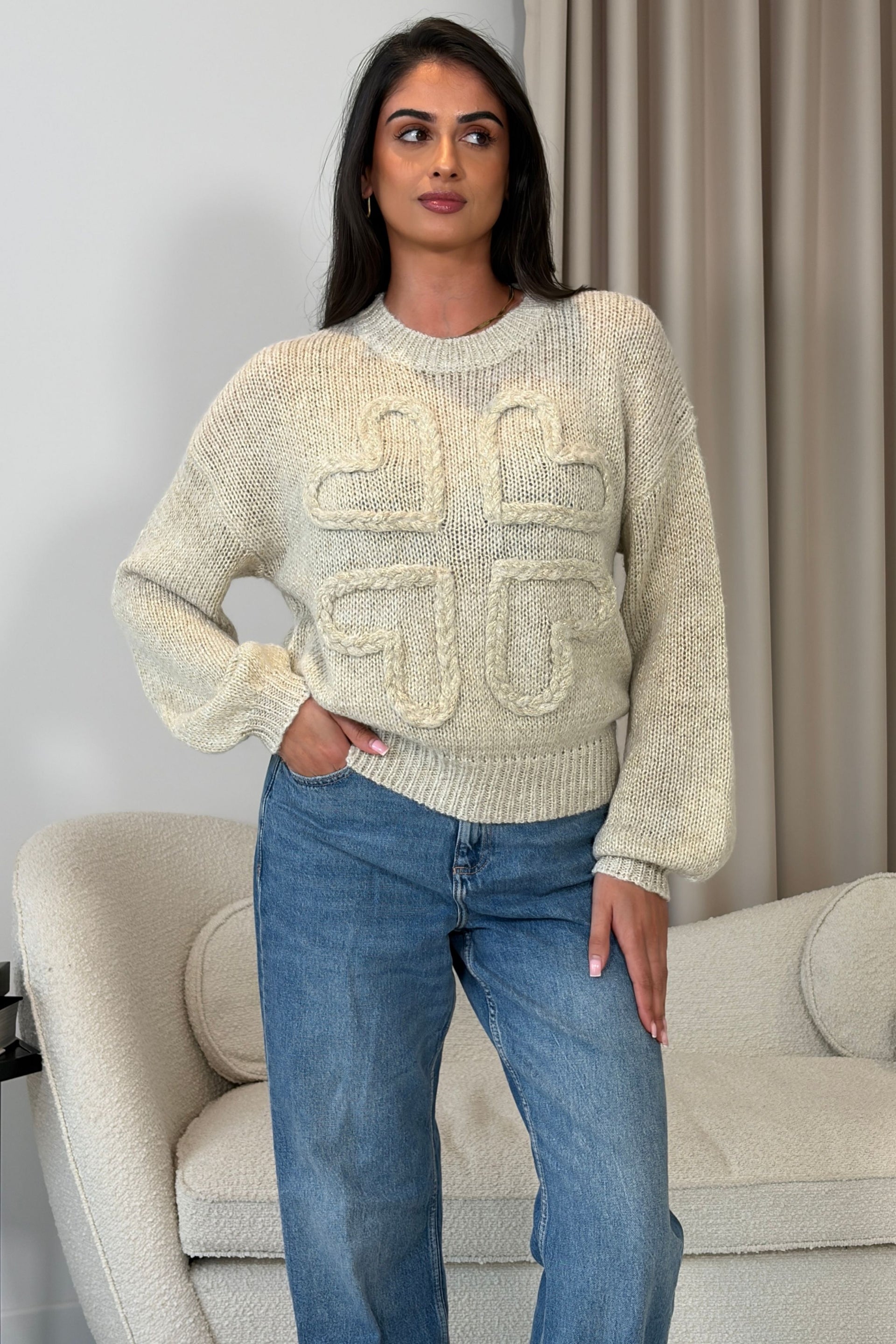 Lirael Heart Knit Jumper Cream