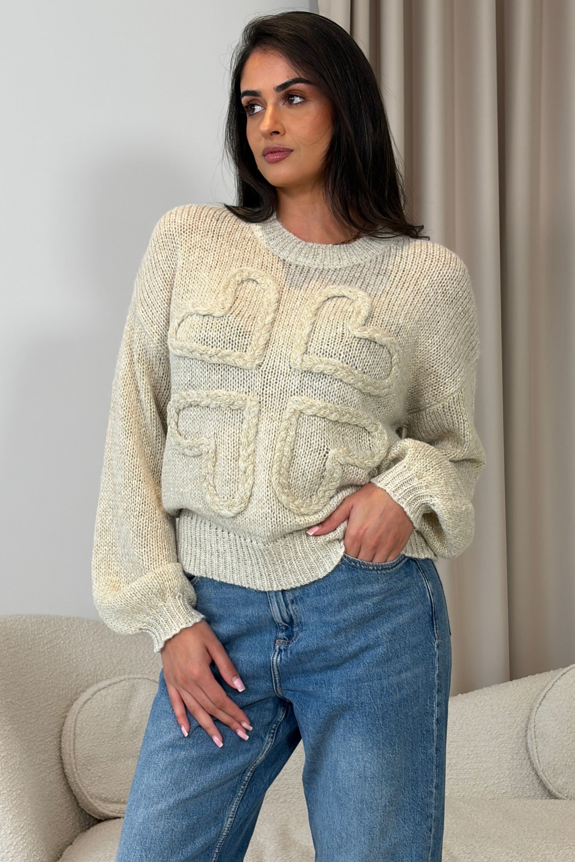 Lirael Heart Knit Jumper Cream
