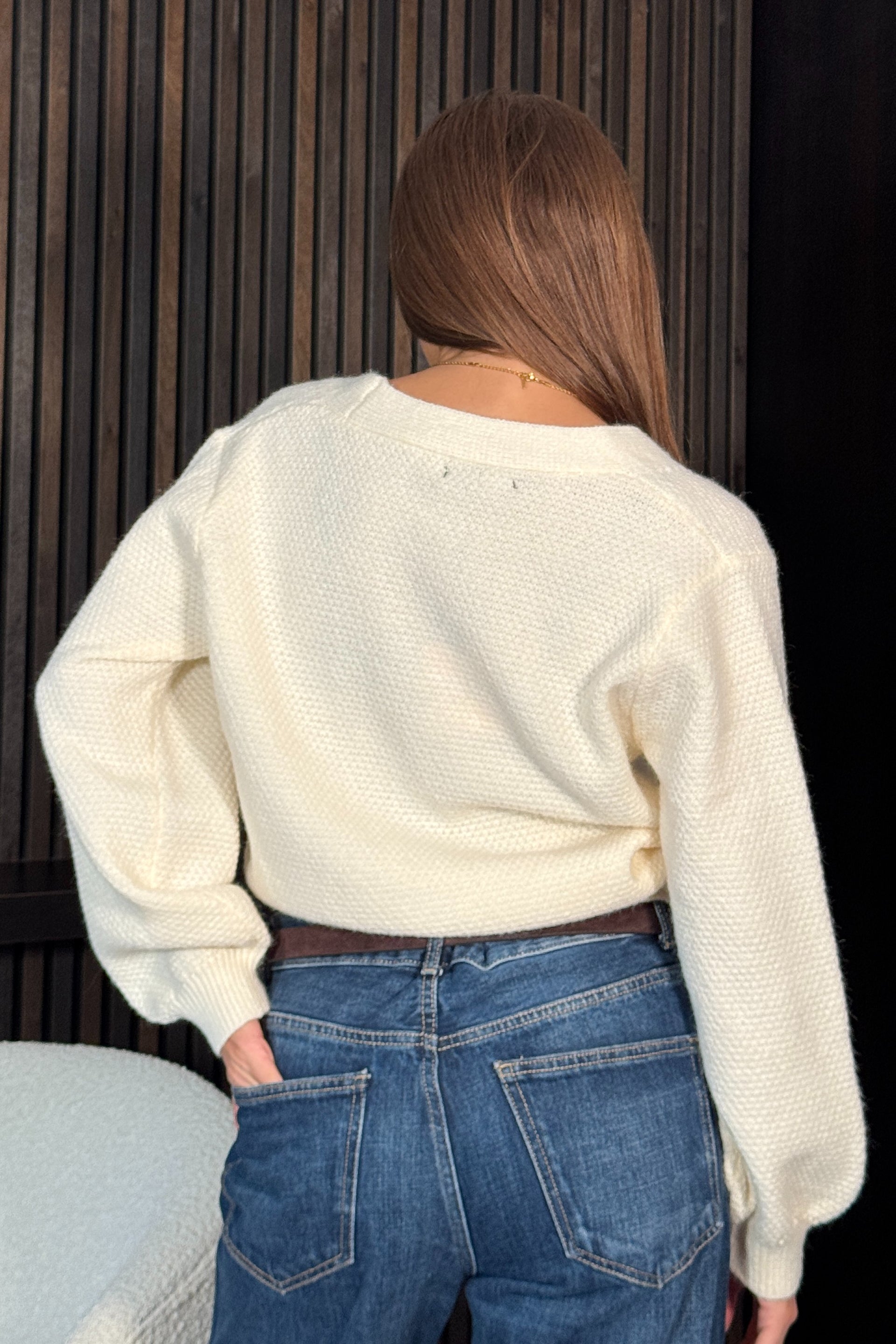 Dominique V Neck Gold Button Cardigan Cream