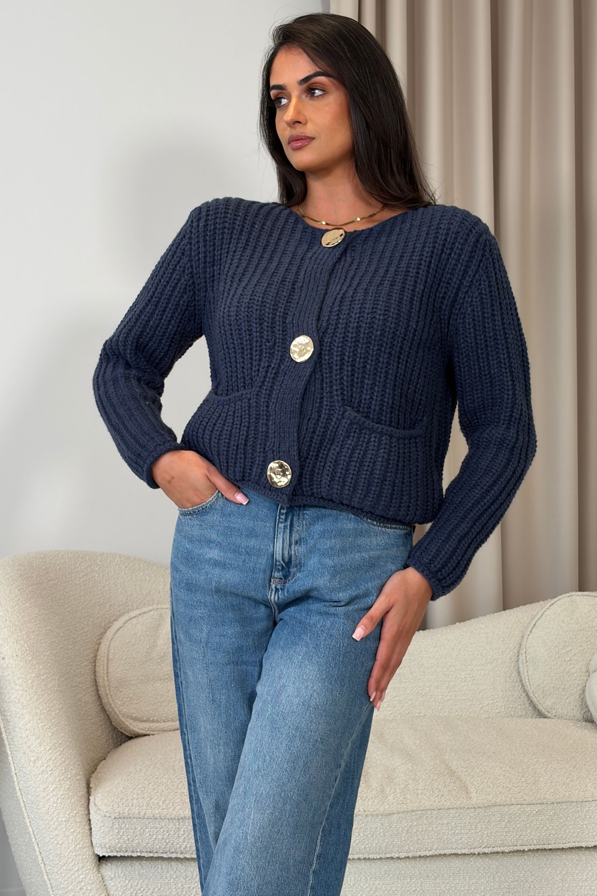 Kelbie Chunky Knit Cardigan Navy