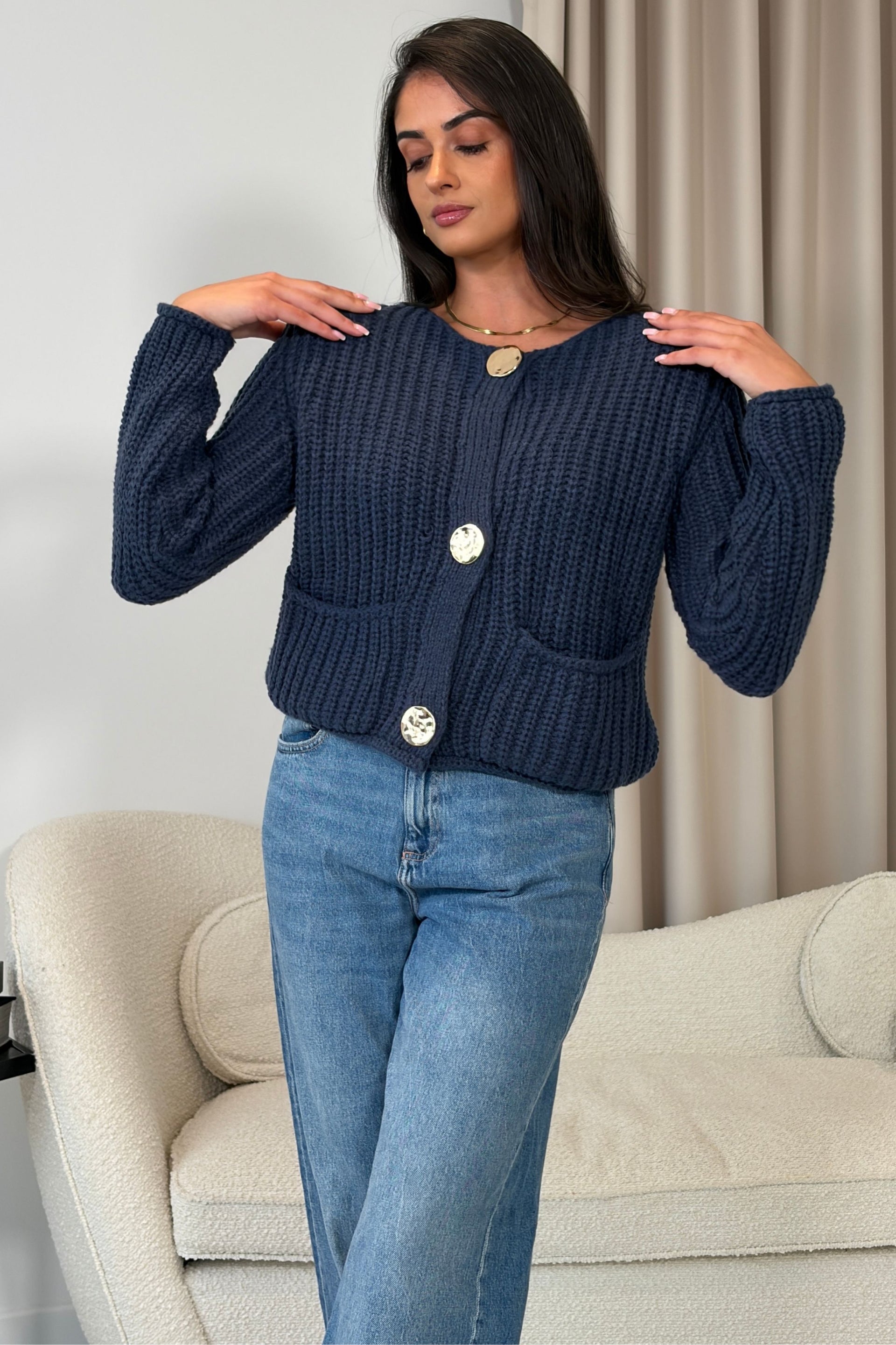 Kelbie Chunky Knit Cardigan Navy