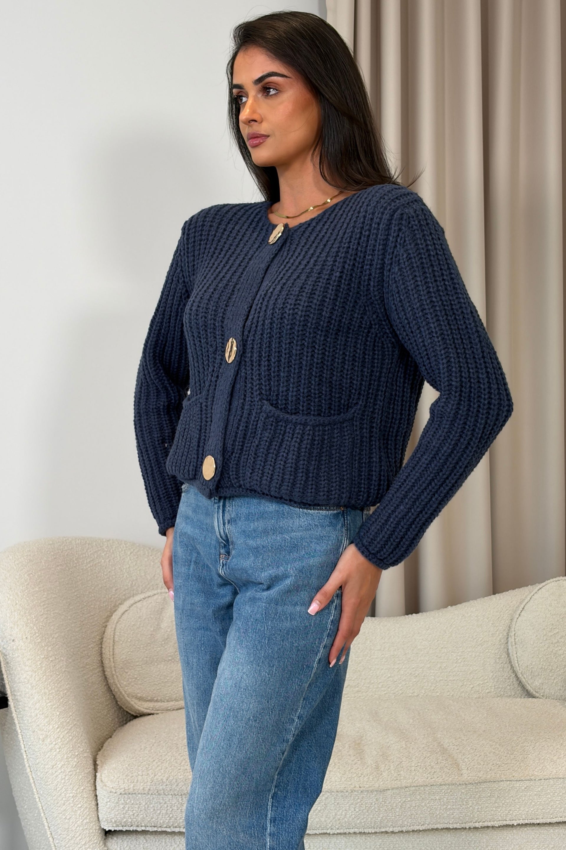 Kelbie Chunky Knit Cardigan Navy