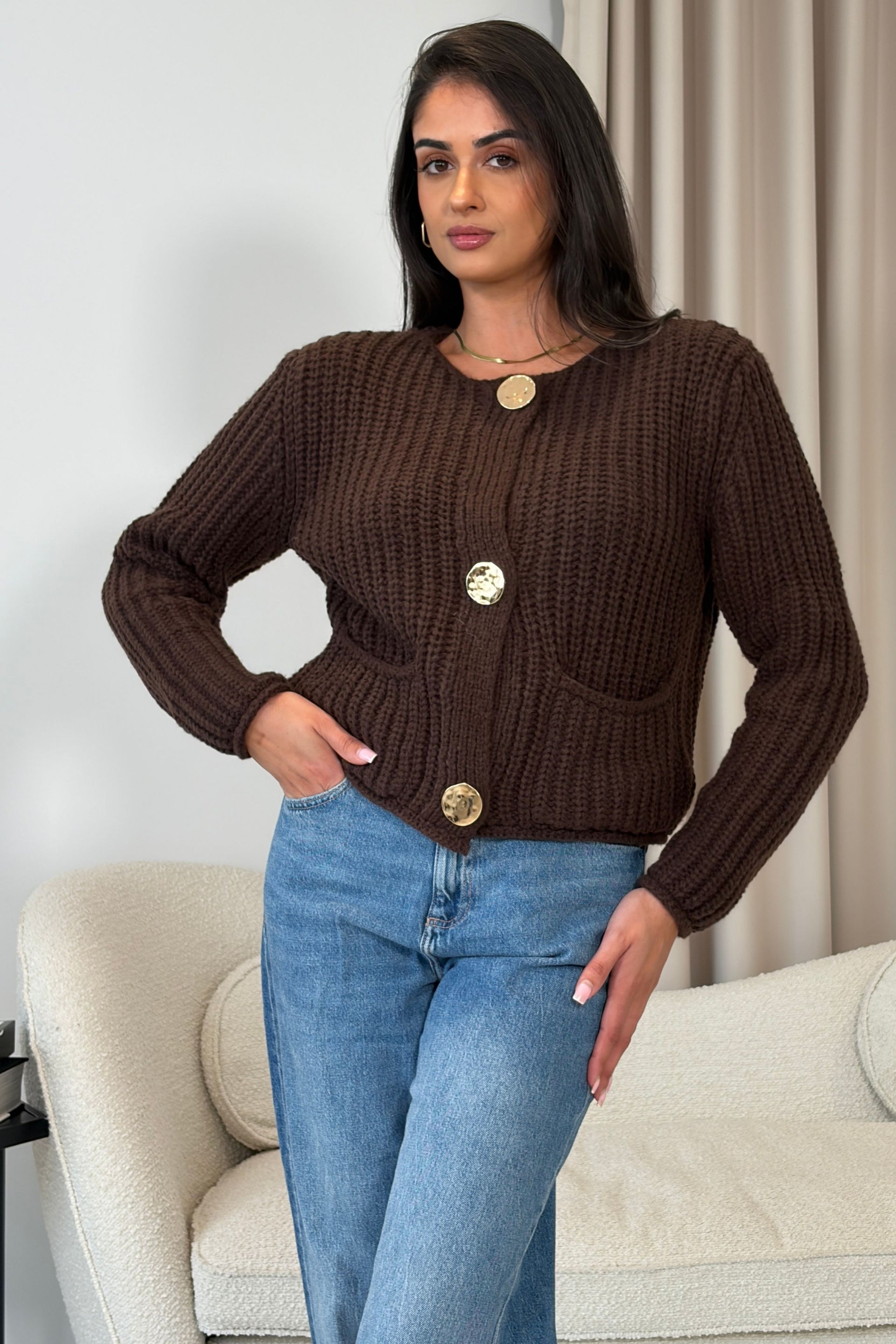 Kelbie Chunky Knit Cardigan Chocolate