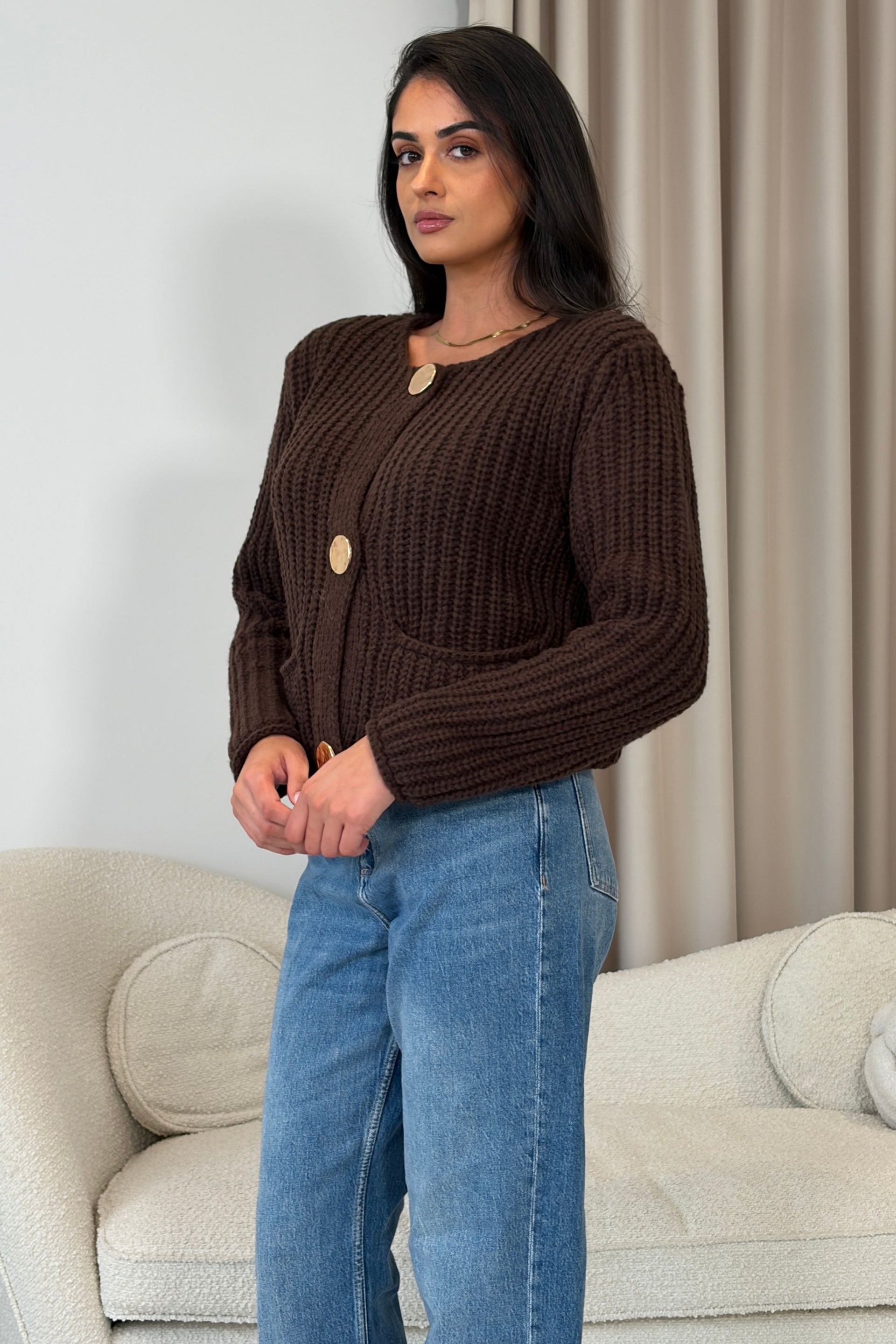 Kelbie Chunky Knit Cardigan Chocolate
