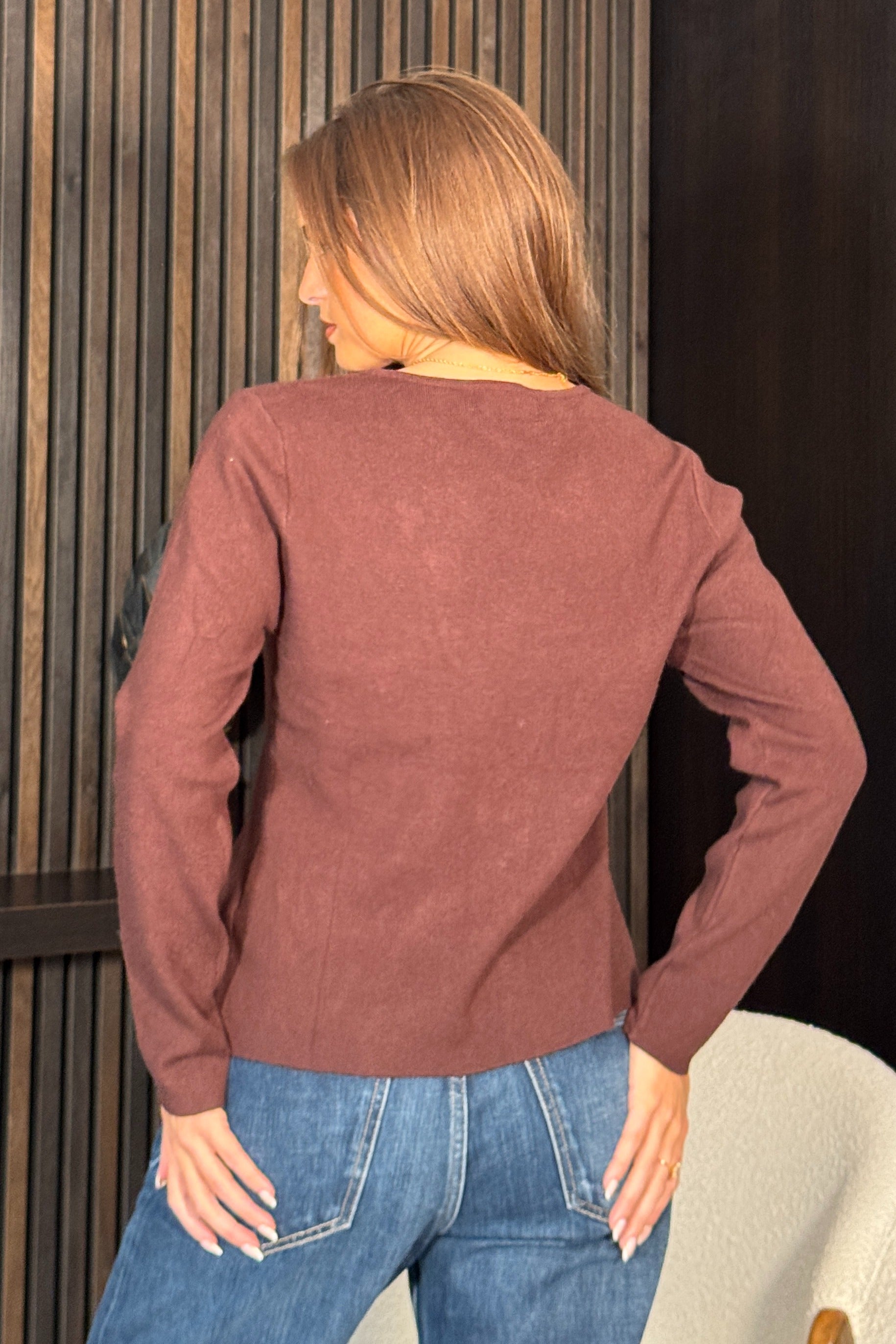 Meli Asymmetric Neckline Jumper Brown