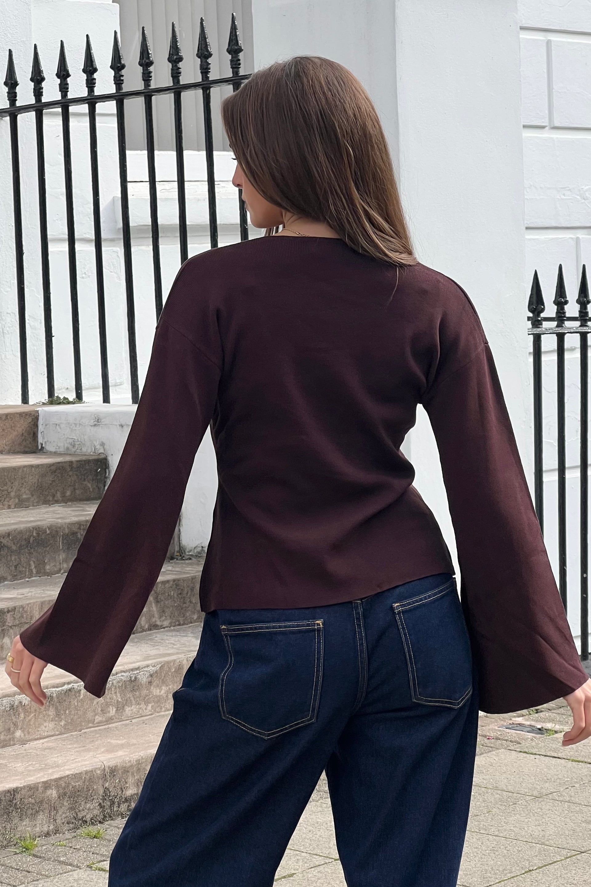 Navi Structured Knit Long Sleeve Cardigan Chocolate