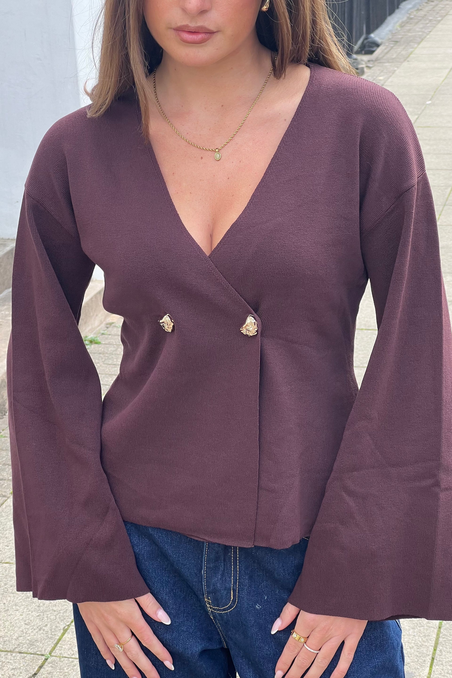 Navi Structured Knit Long Sleeve Cardigan Chocolate