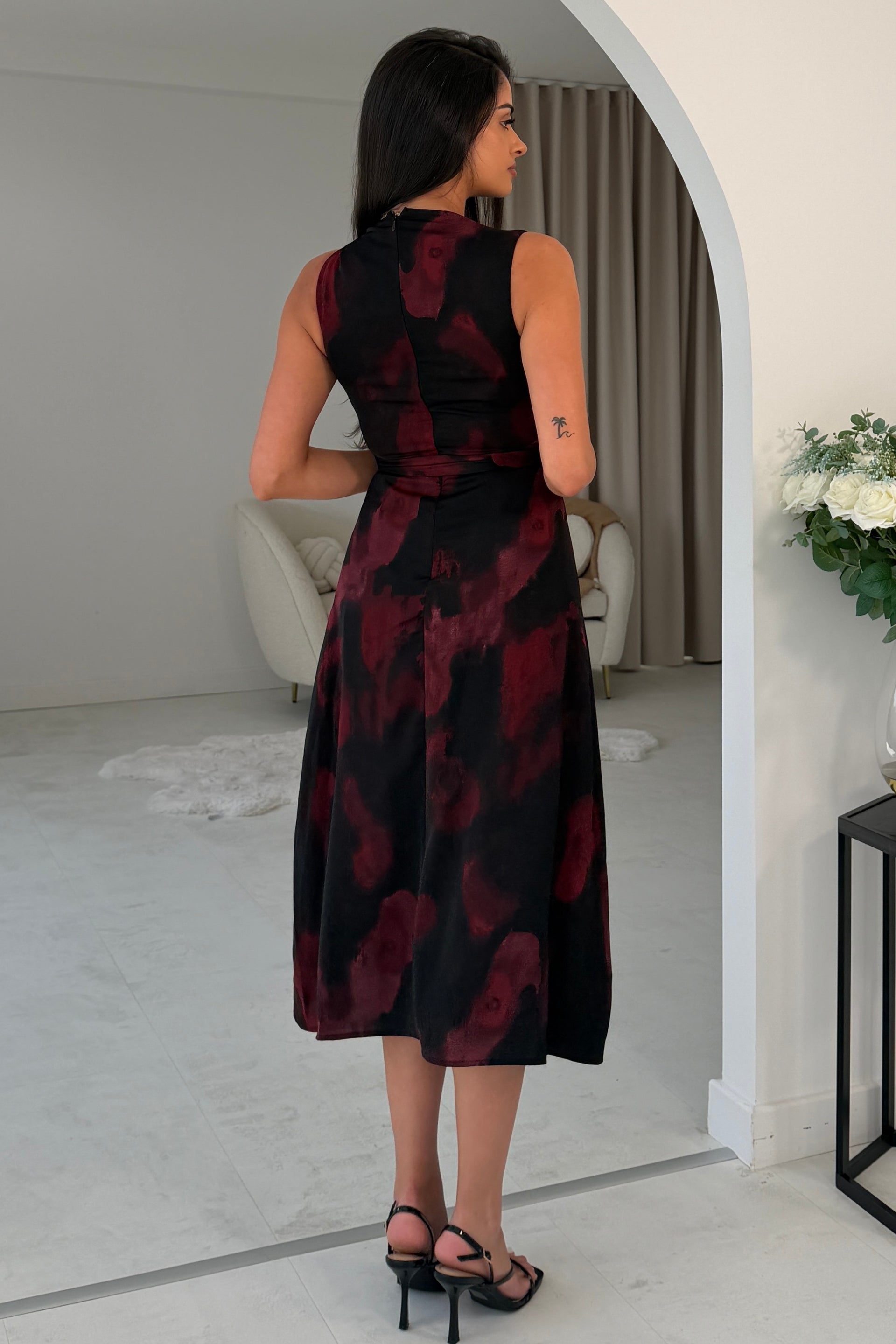 Leilani Twister Shoulder Skater Midi Dress Black