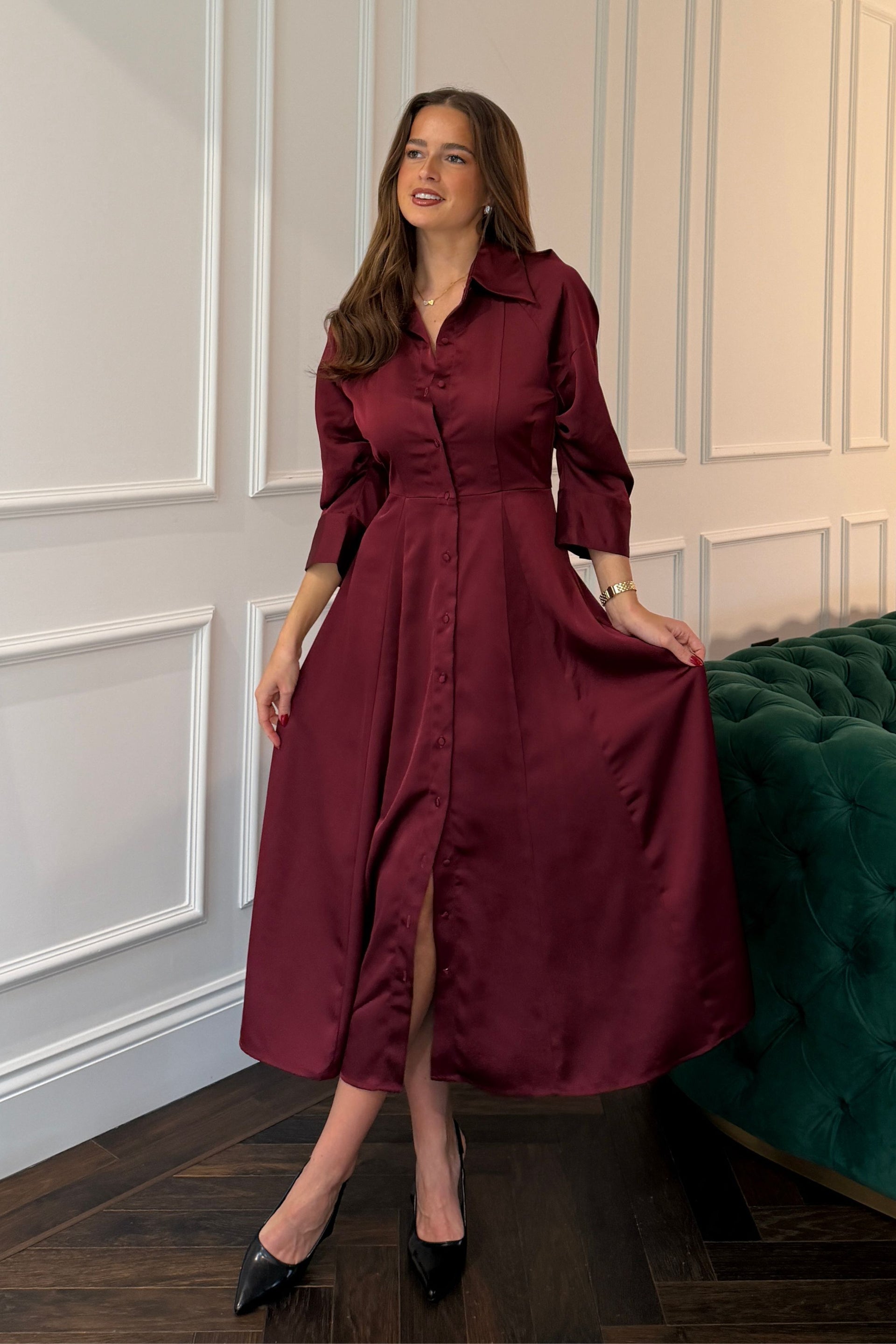 Valeria Satin Shirt Dress Berry – Girl In Mind