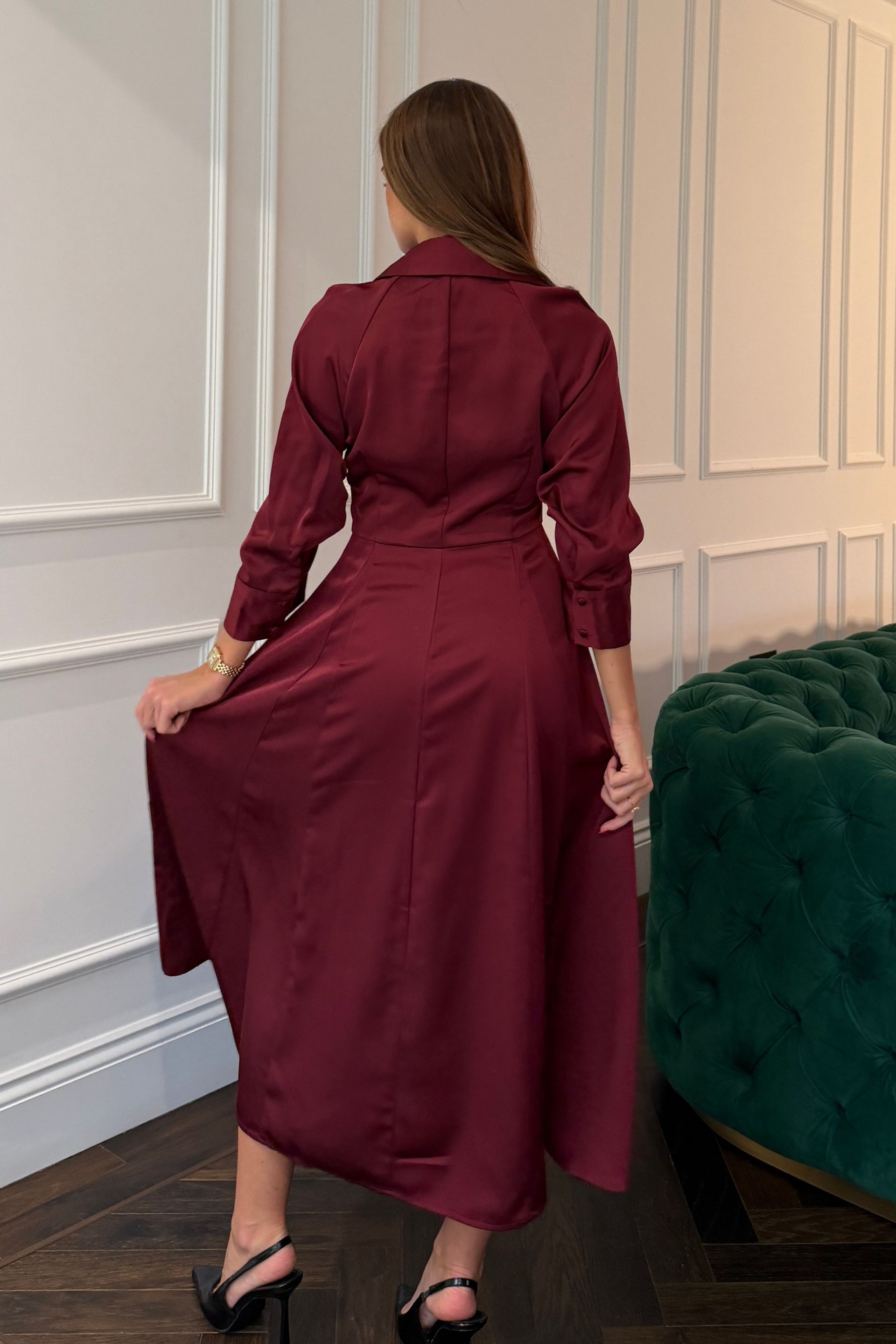 Valeria Satin Shirt Dress Berry