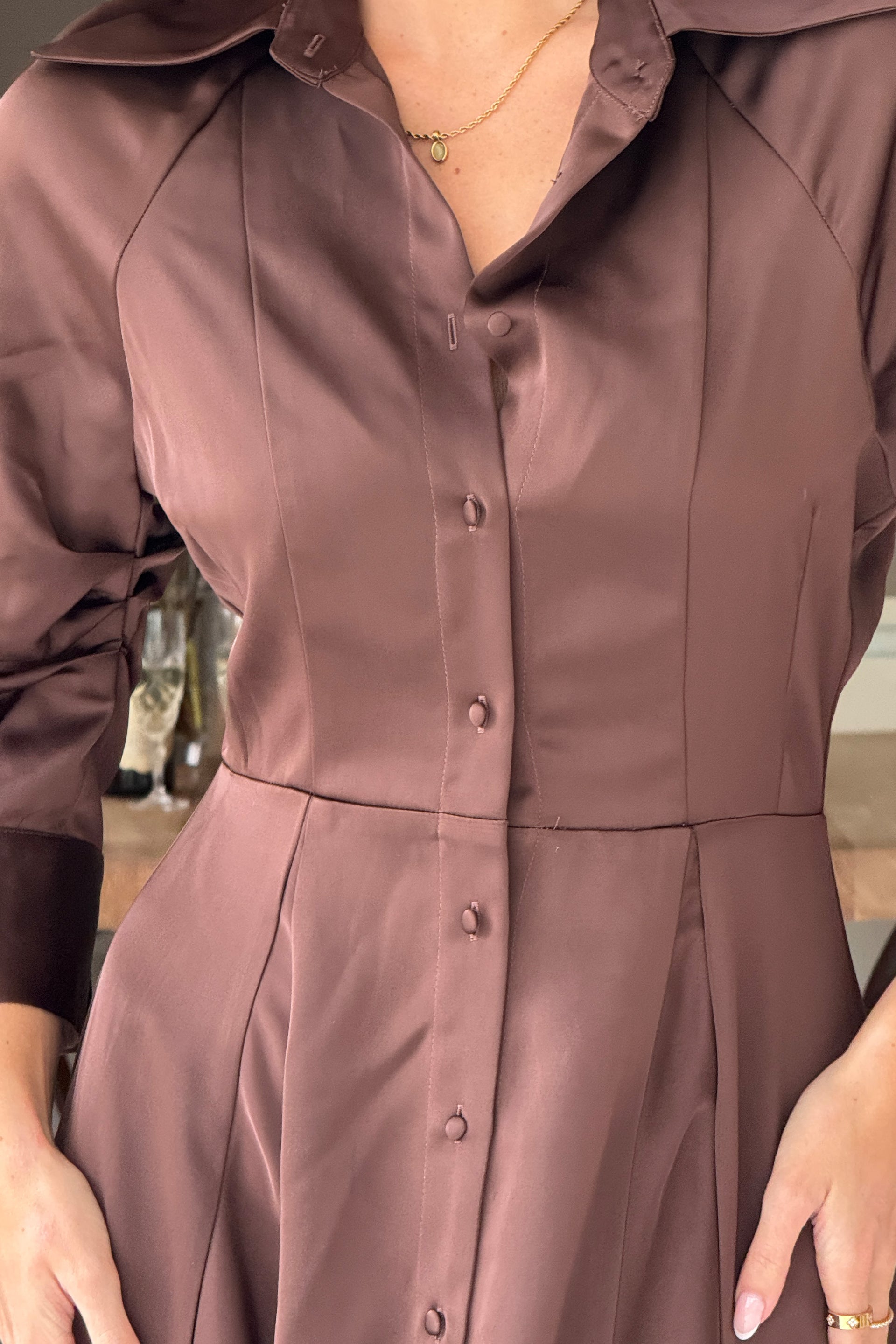 Valeria Satin Shirt Dress Chocolate