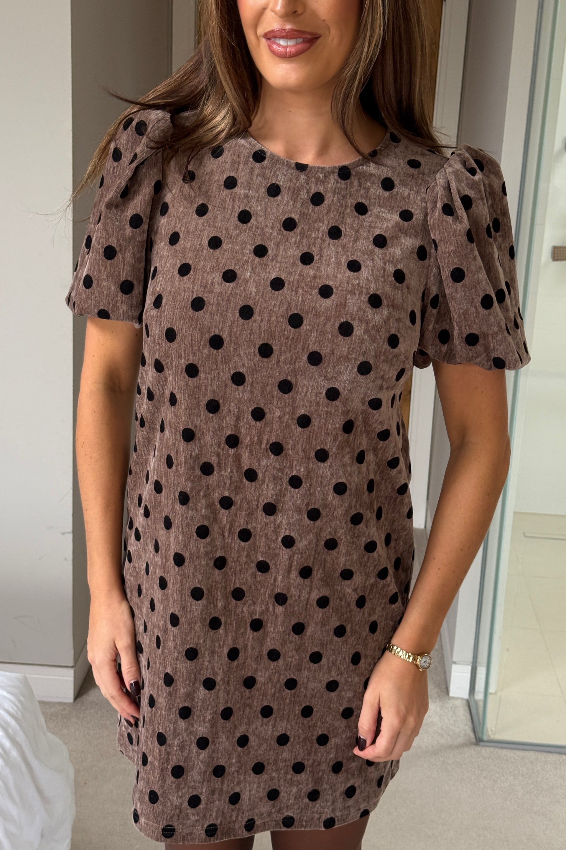 Reda Round Neck Puff Sleeve Mini Dress