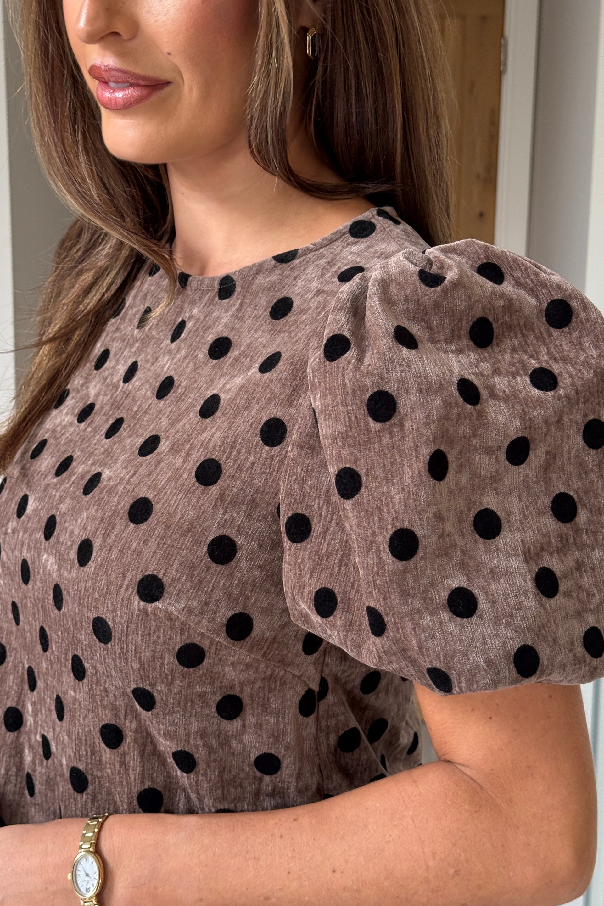Reda Round Neck Puff Sleeve Mini Dress