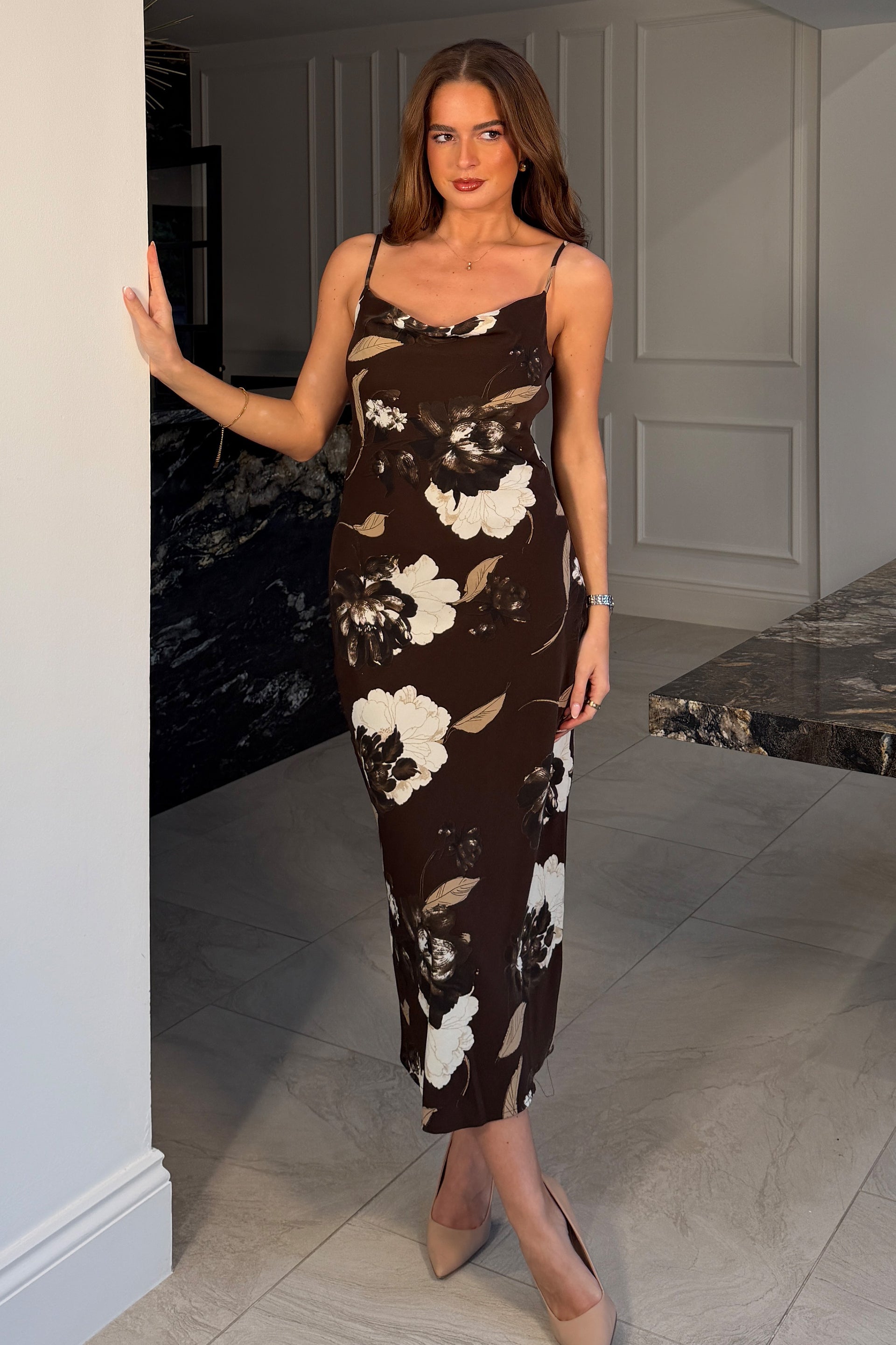 brown floral slip dress Veronica Beard Shara Floral Slip Dress | Dark Mocha Multi