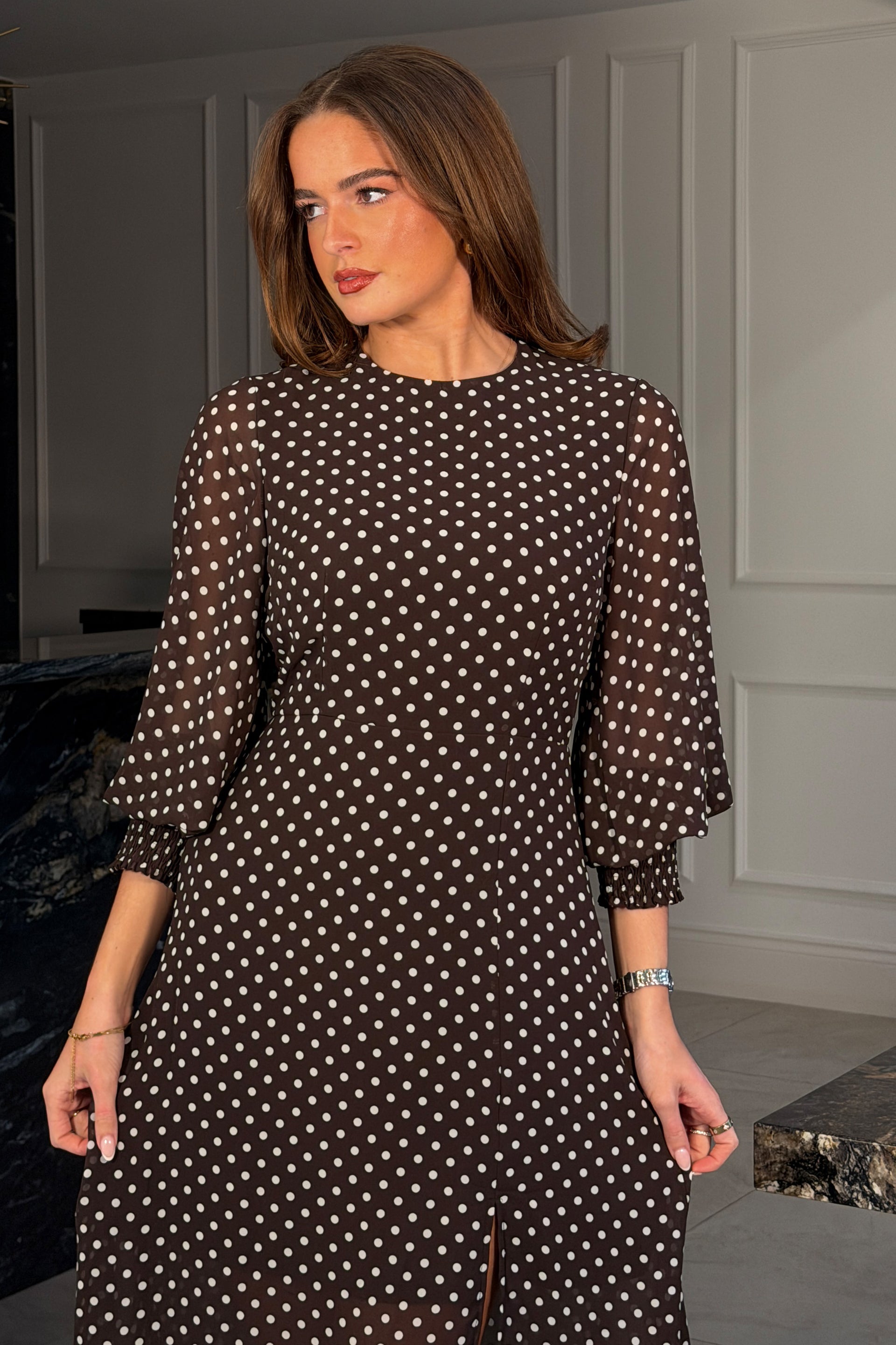 brown spot midi dress Brown Spot Scoop Neck Cami Midi Dress – Ro&Zo main image 1