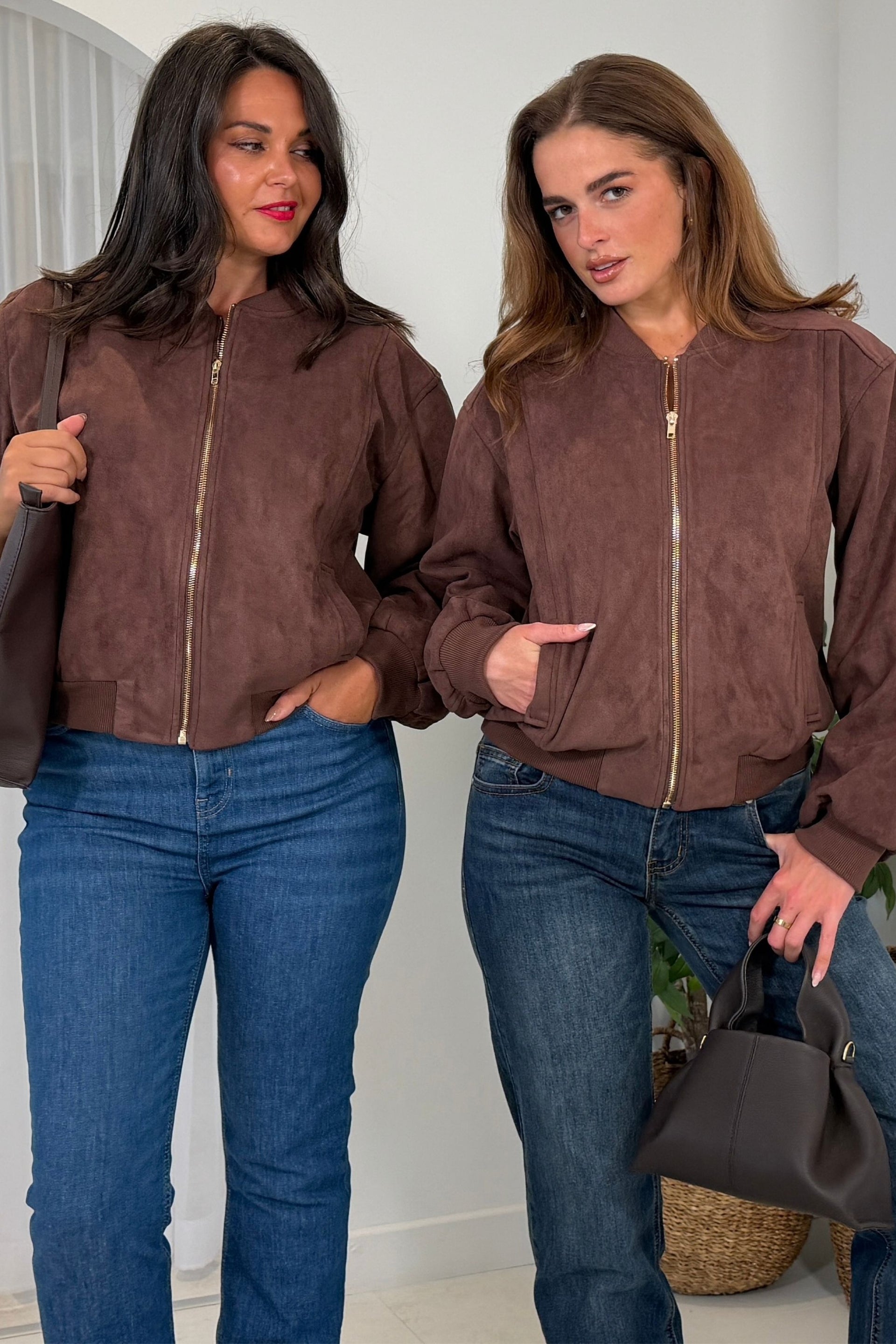 Arwen Suedette Classic Bomber Jacket Brown
