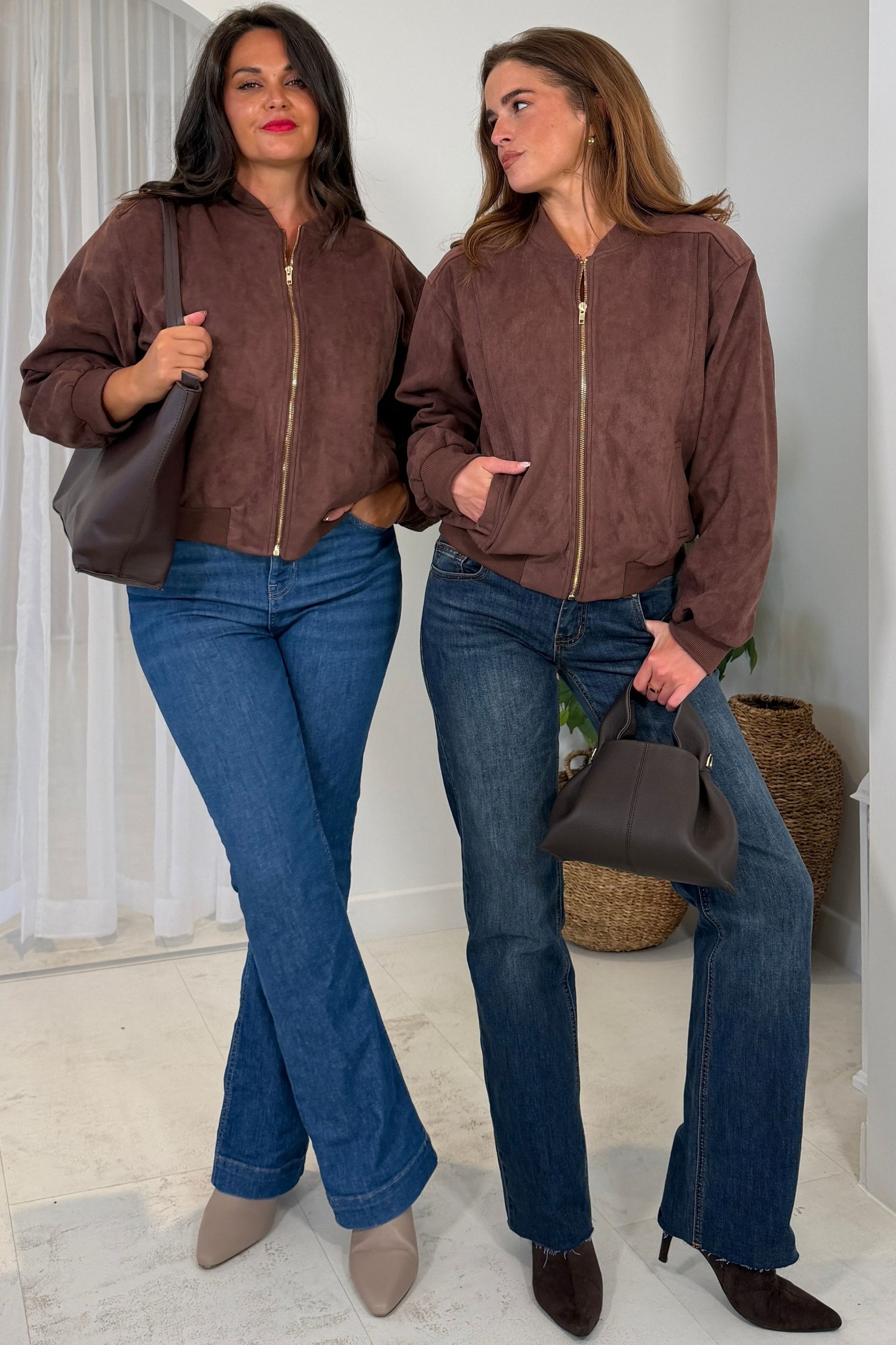 Arwen Suedette Classic Bomber Jacket Brown
