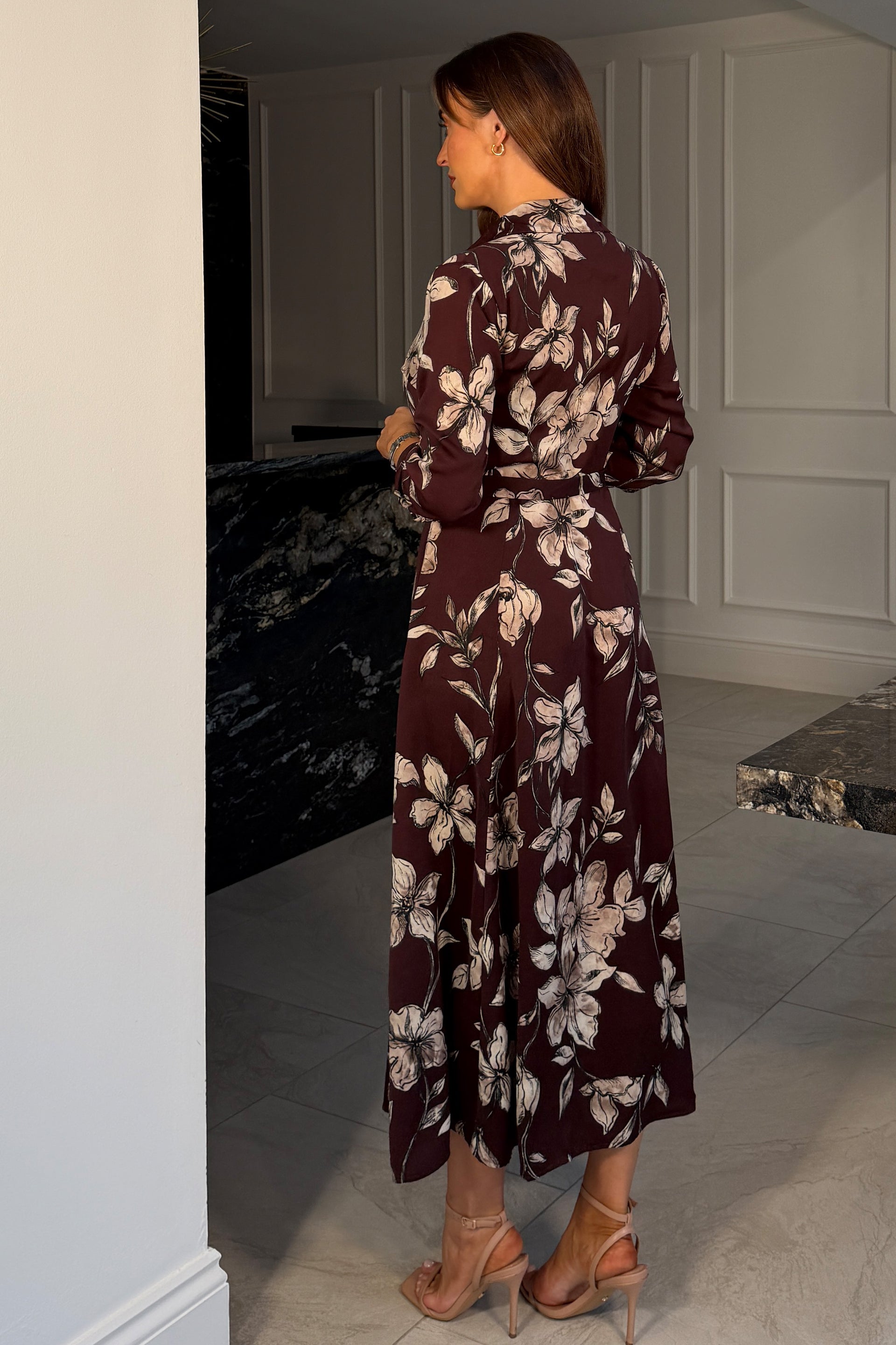 Angela Long Sleeve Maxi Shirt Dress Plum Floral