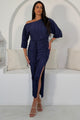 Vendy Off The Shoulder Ruched Detail Midi Dress Navy