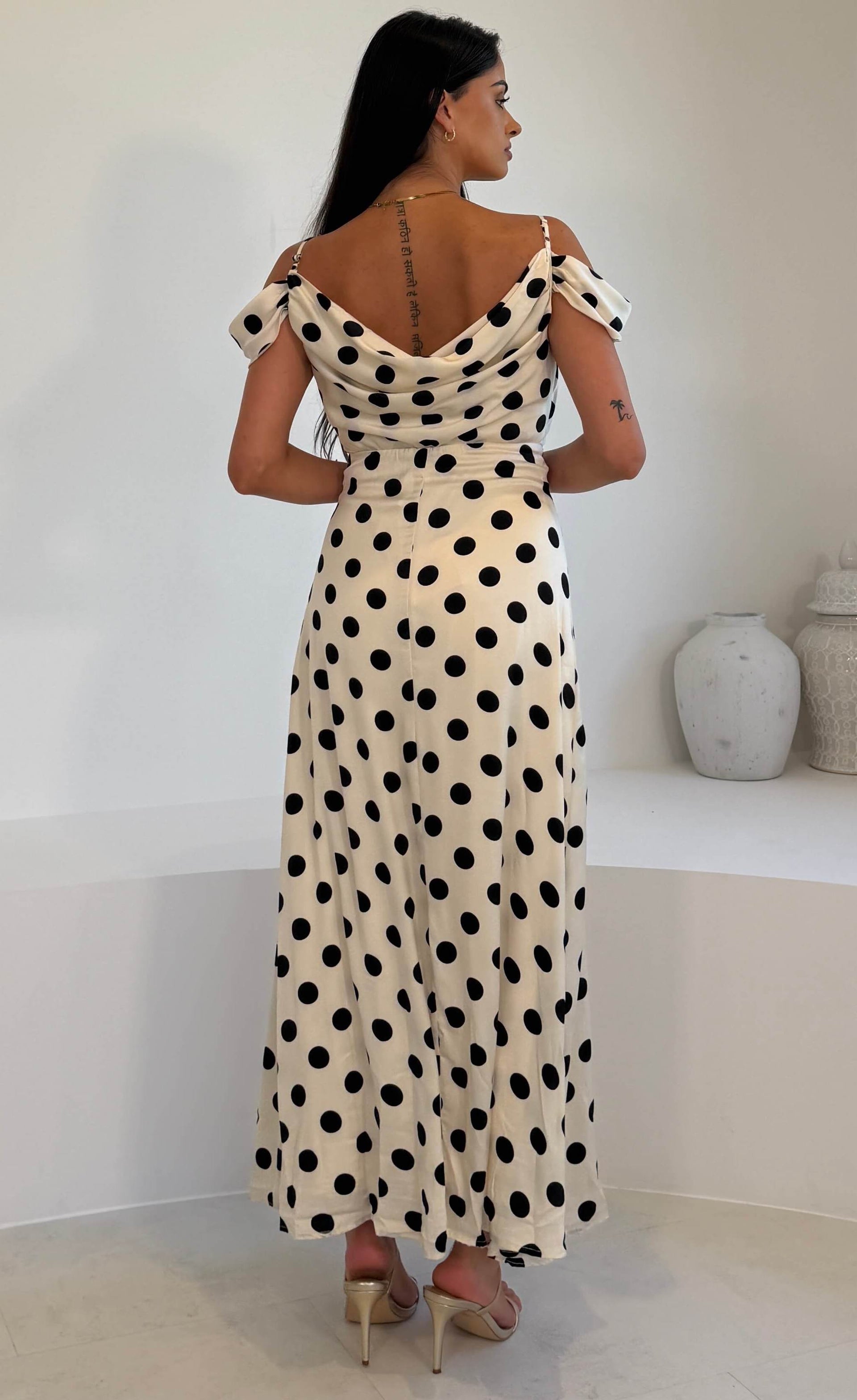 Julie Cowl Neck Maxi Dress White Spot