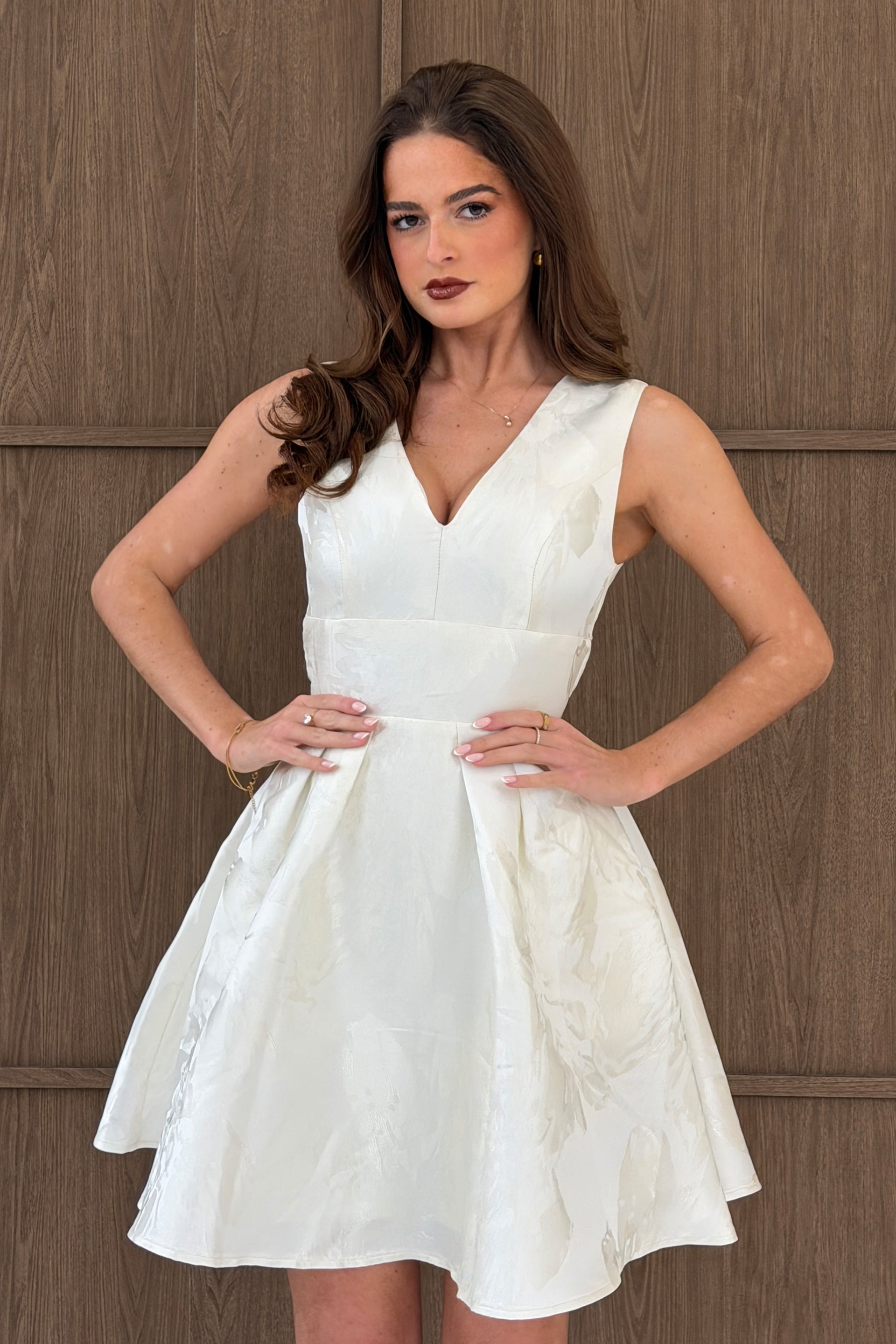 white v neck skater dress Essential V-Neck Skater Midi Dress