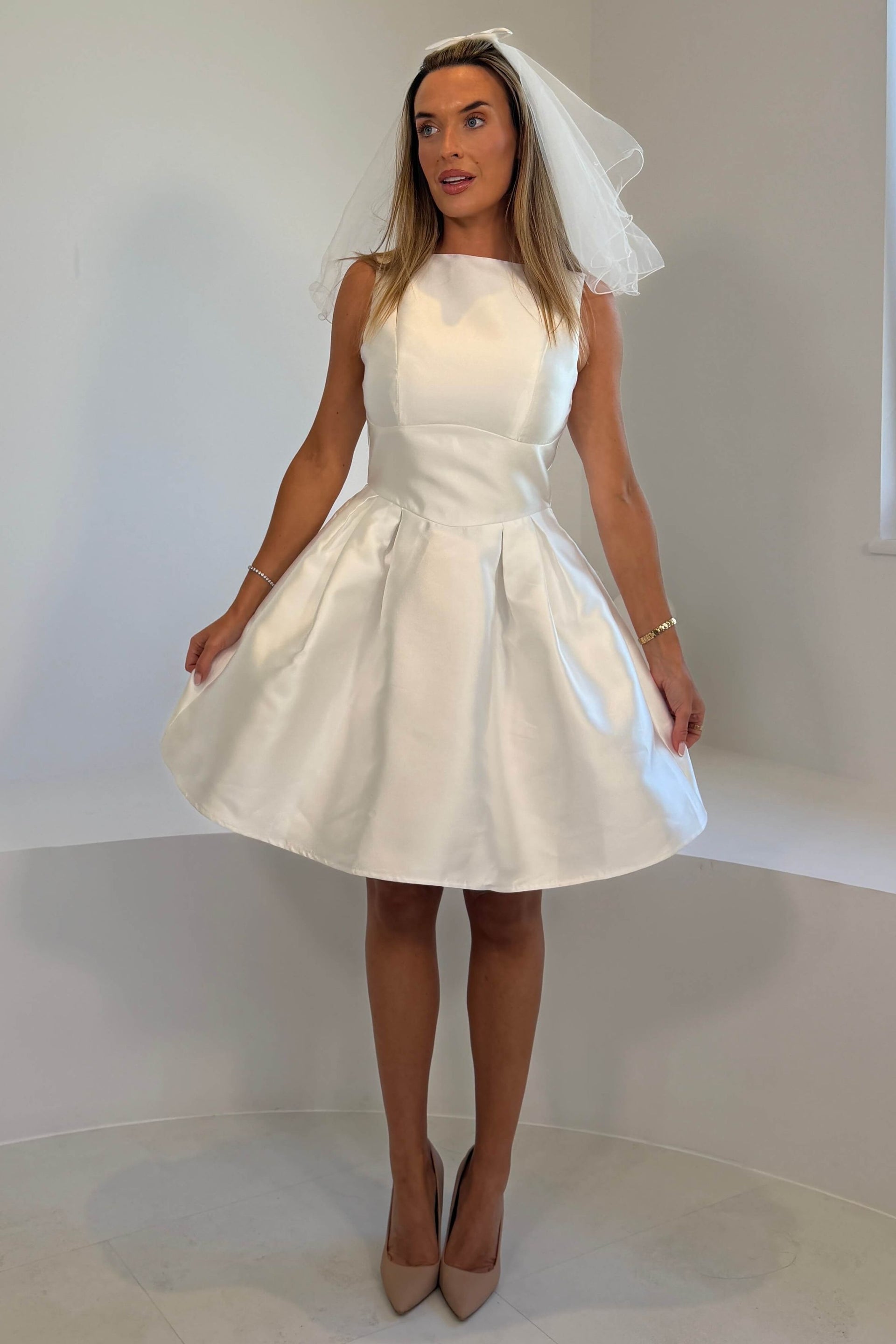 Freesia Boat Neck Structured Mini Dress Ivory