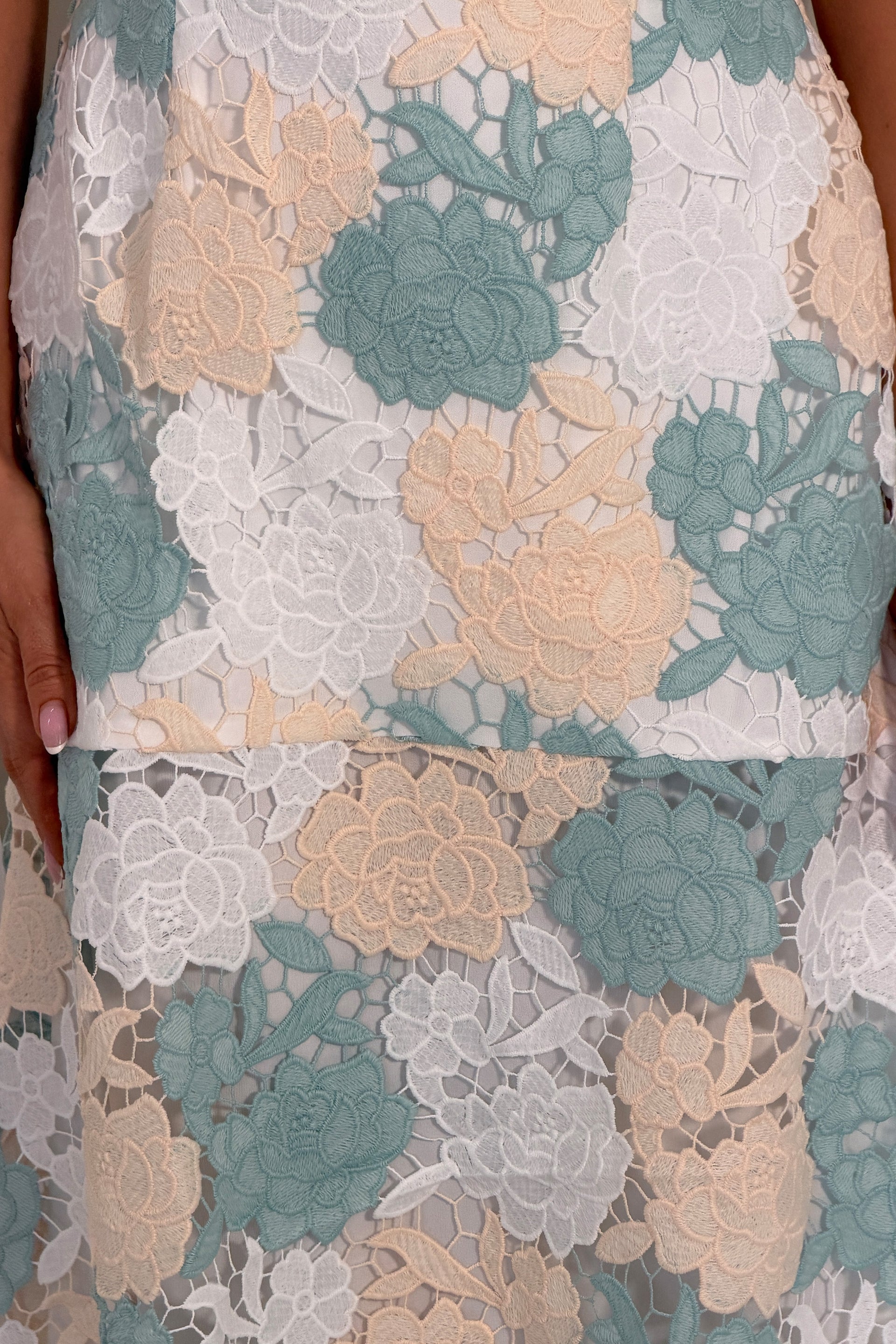 Myrtle V Neck A Line Floral Pastel Lace Midi Dress