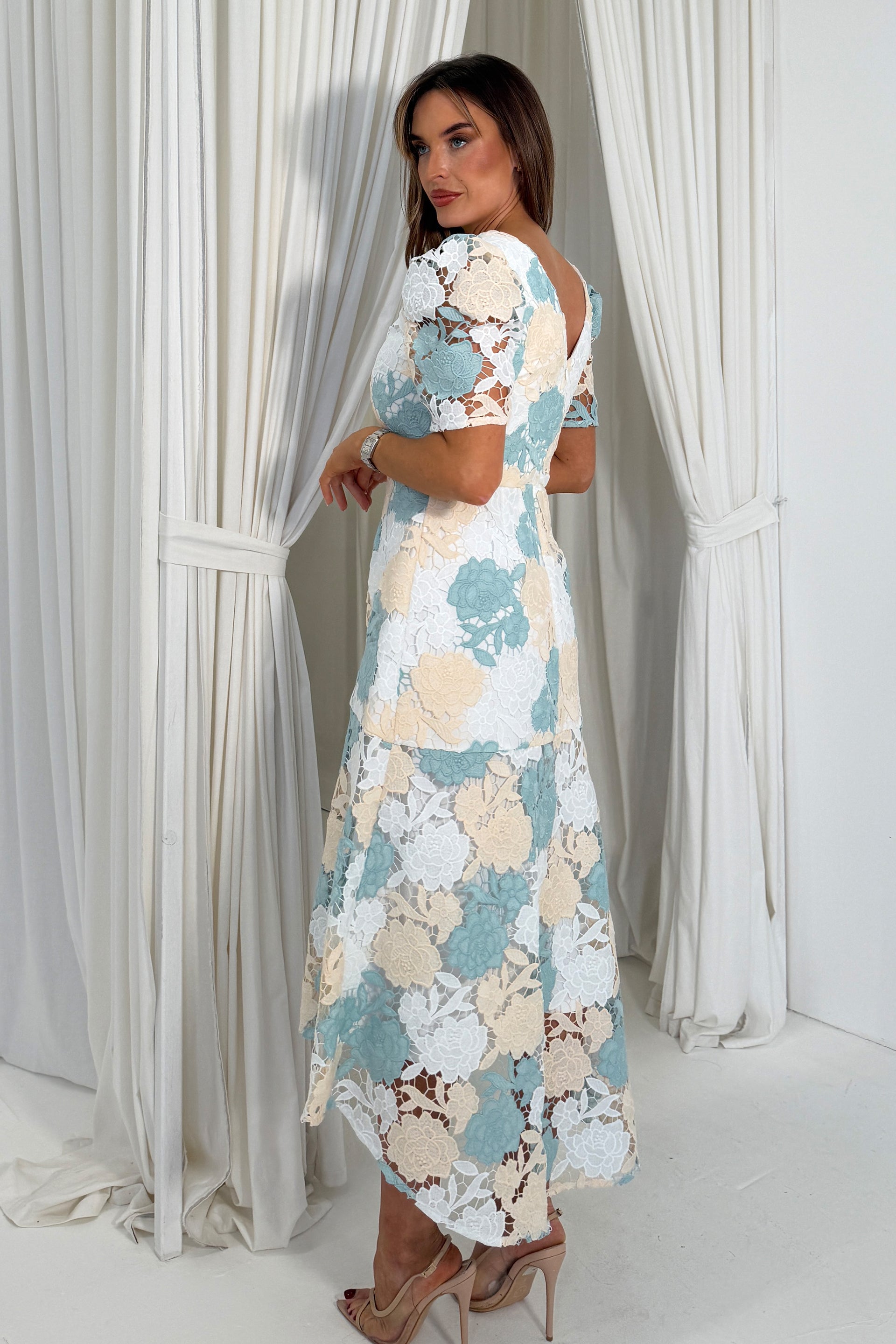 Myrtle V Neck A Line Floral Pastel Lace Midi Dress Girl In Mind Myrtle V Neck A Line Floral Pastel Lace Midi Dress Girl In Mind