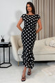 Roxy Boat Neck Frill Midi Black Spot