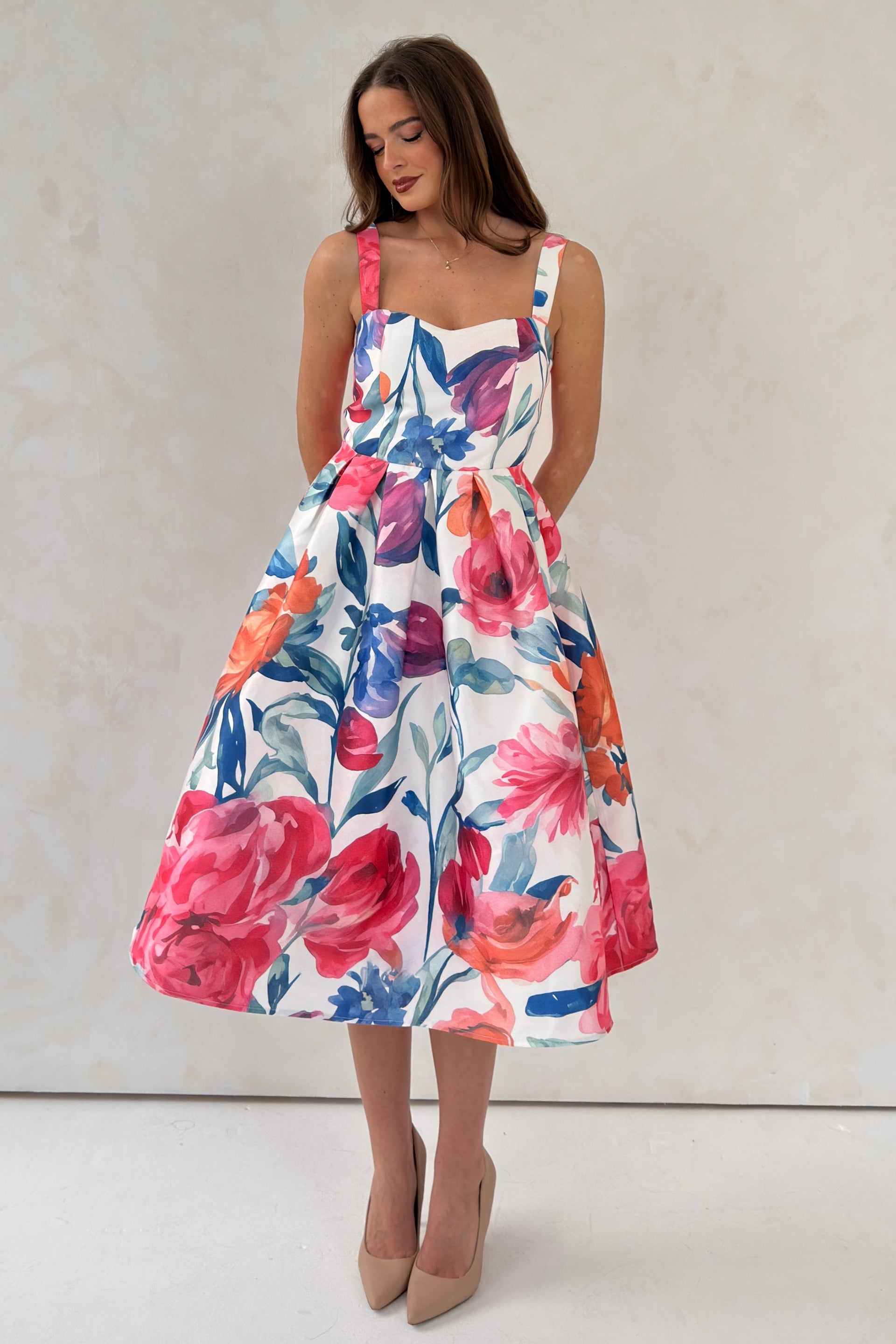 Raisa Strappy Sweetheart Neck Midi Dress