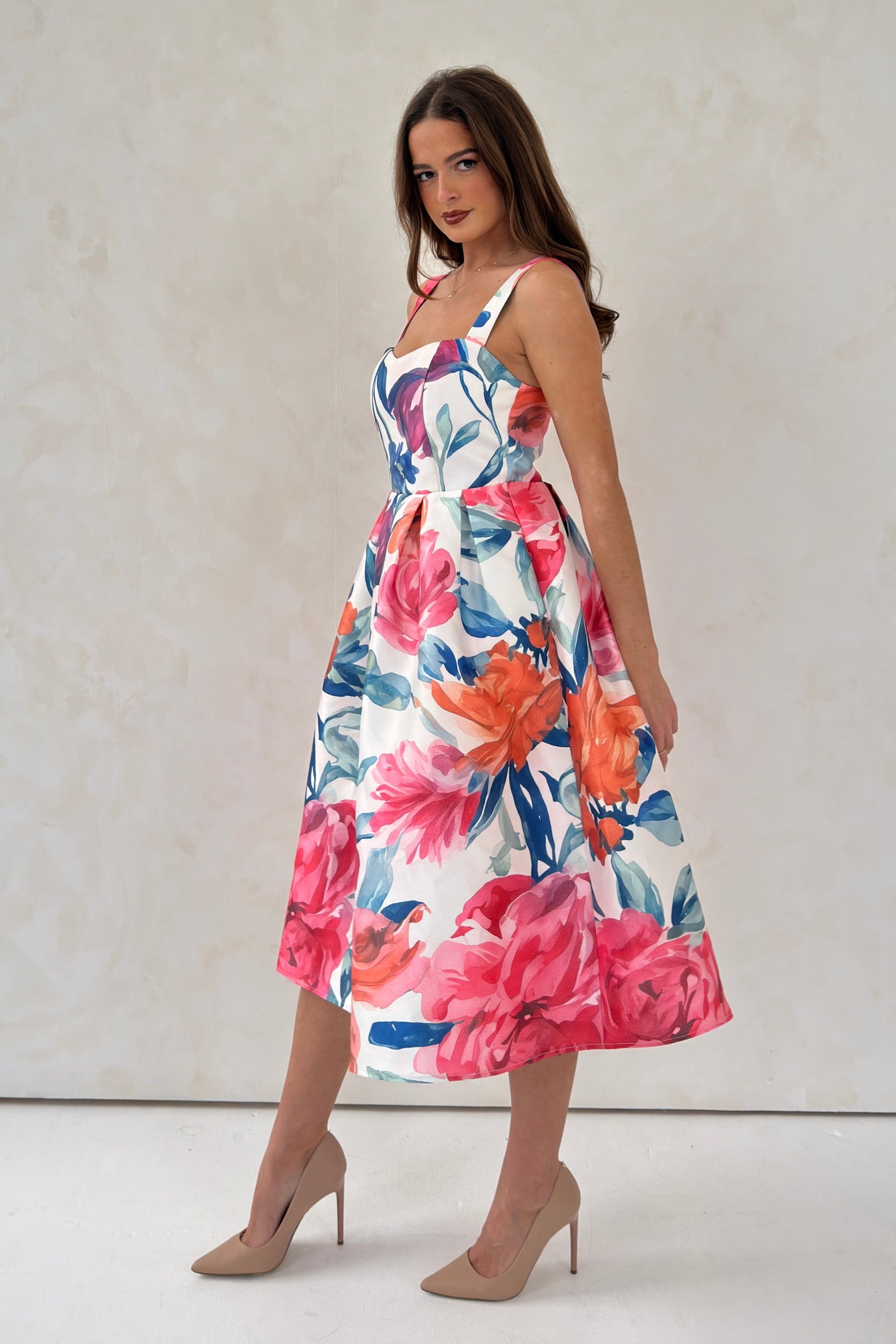 Raisa Strappy Sweetheart Neck Midi Dress