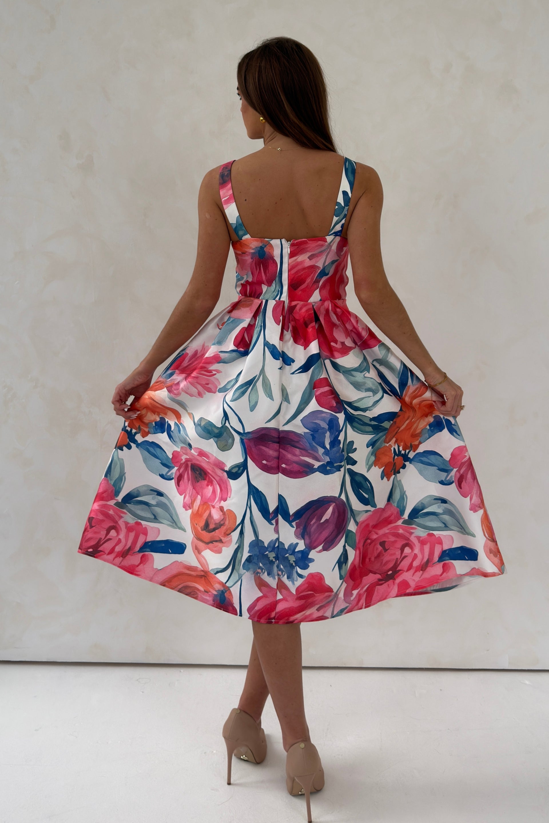 Raisa Strappy Sweetheart Neck Midi Dress