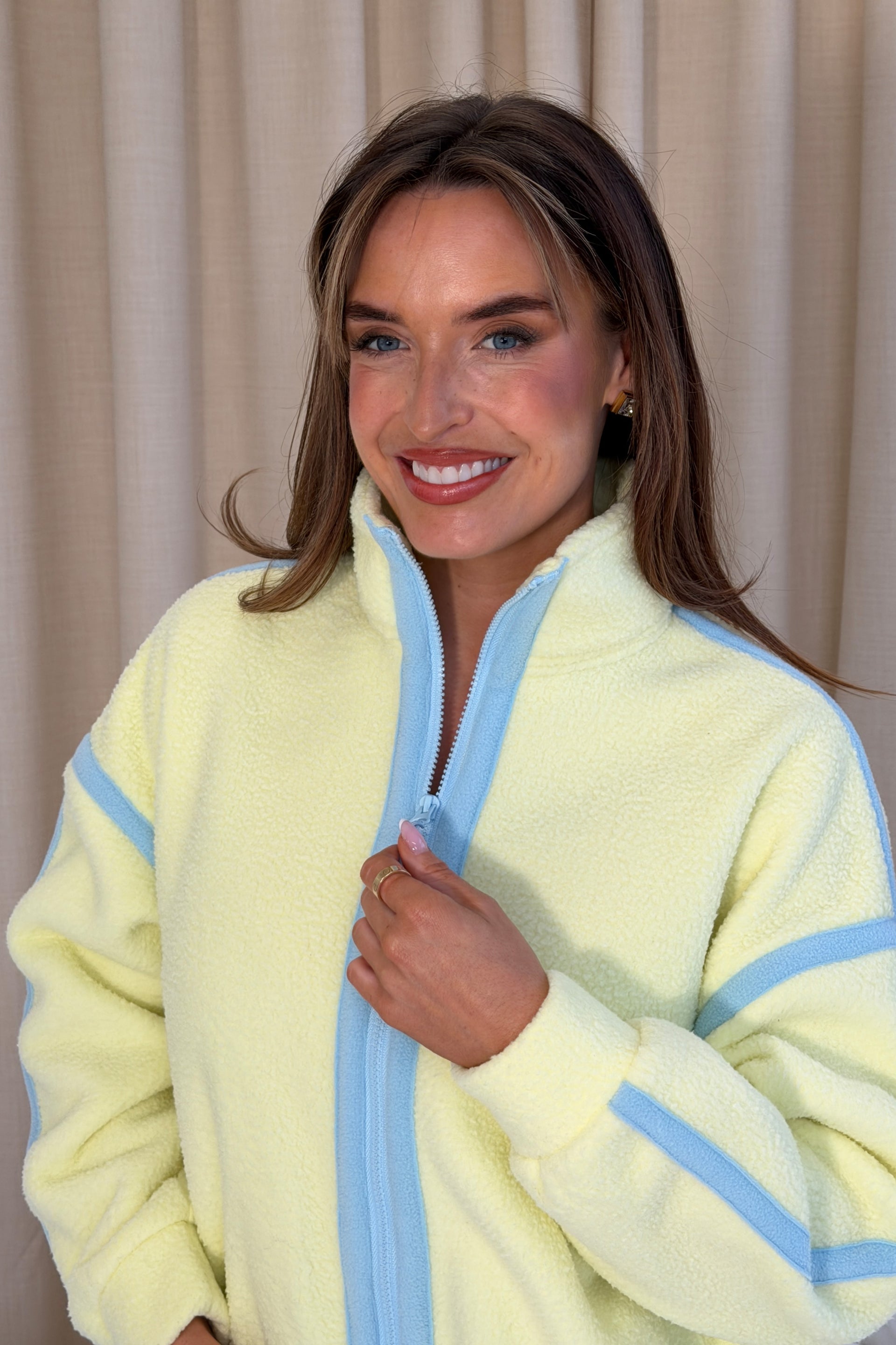 Lulu Contrast Binding Full Zip Fleece Lime