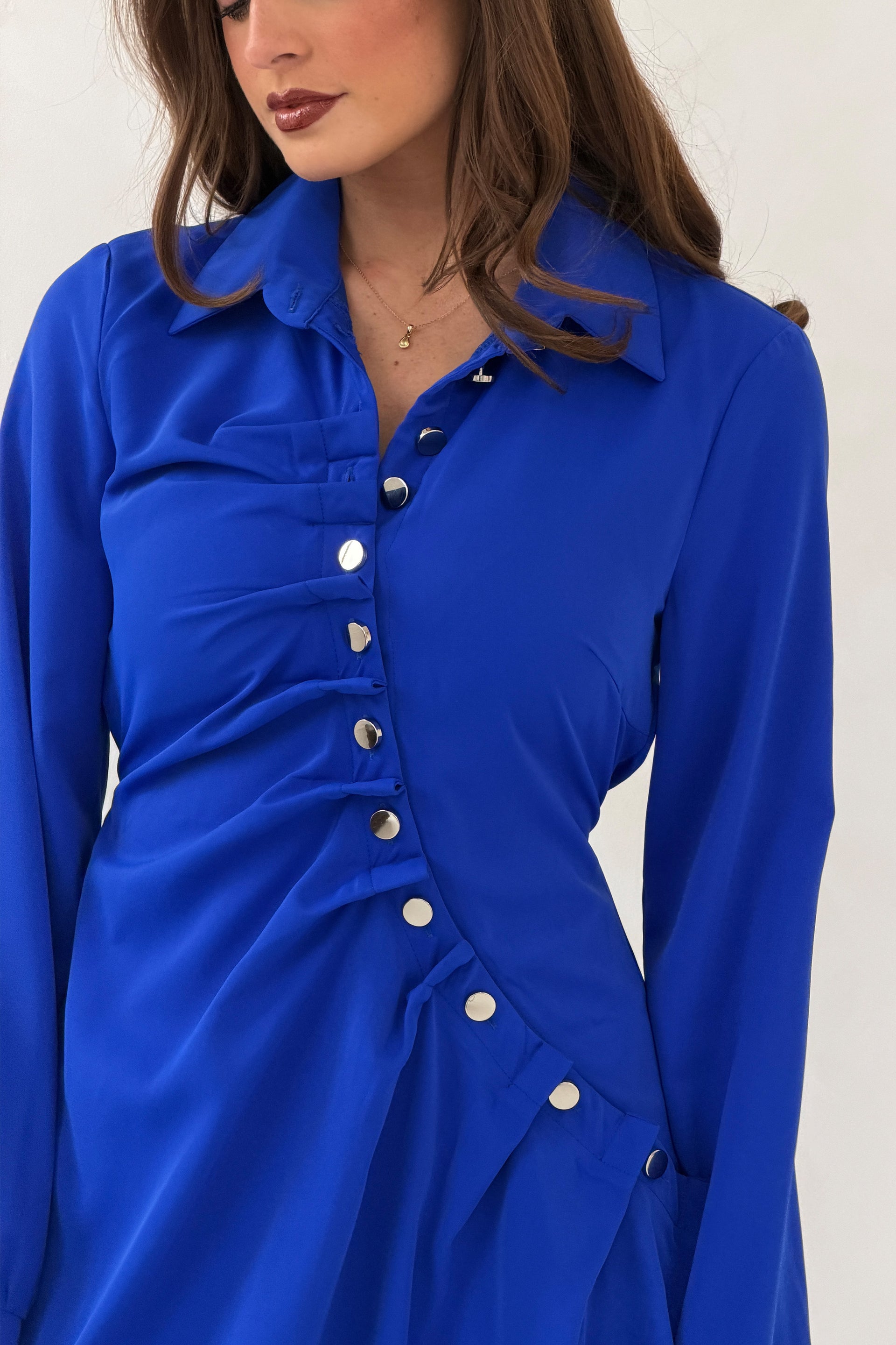 Marilyn Asymmetric Button Detail Midi dress Cobalt