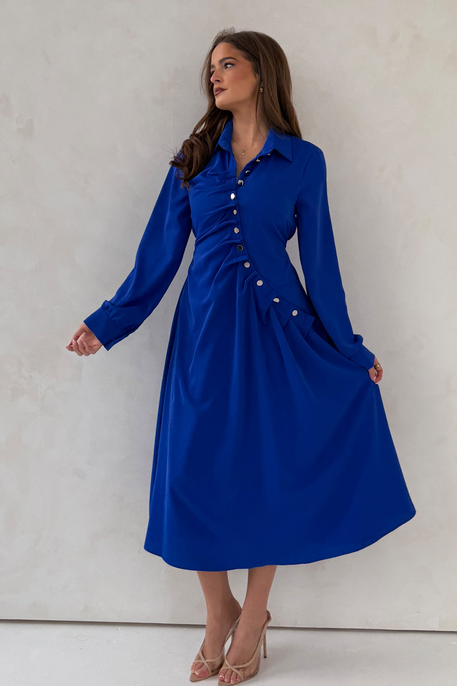 Marilyn Asymmetric Button Detail Midi dress Cobalt
