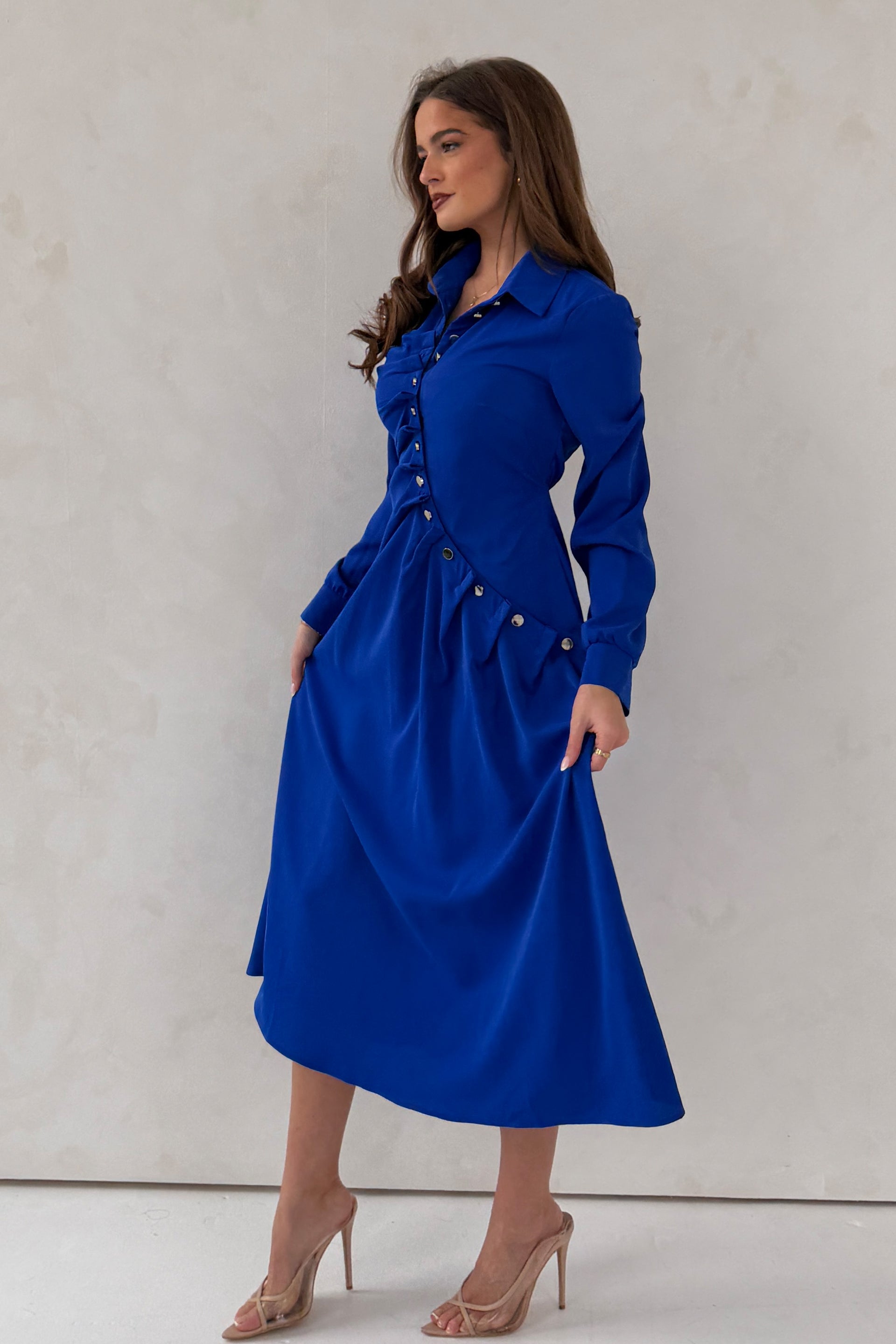 Marilyn Asymmetric Button Detail Midi dress Cobalt